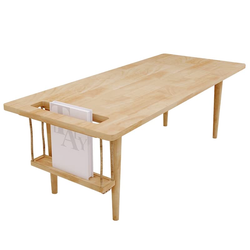 WoodShine Mid Century Modern Mini-Swing Wooden Coffee/Tea Table, Japanese Low Floor Desk, Real Solid Wood Cafe Table with Storage for Home Living Room,Office, Length of 47.25 inches,Natural