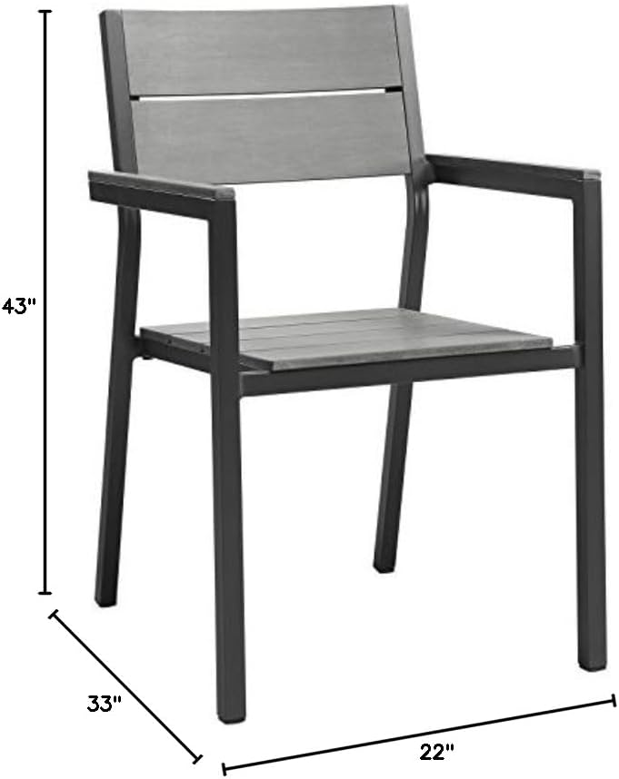 Modway Maine Aluminum Outdoor Patio Two Arm Chairs in Brown Gray