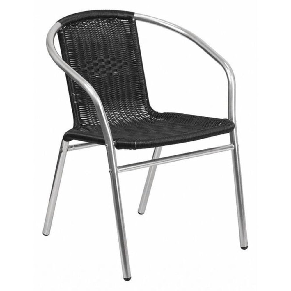 Flash Furniture Commercial Aluminum and Dark Brown Rattan Indoor-Outdoor Restaurant Stack Chair (Pack of 1)