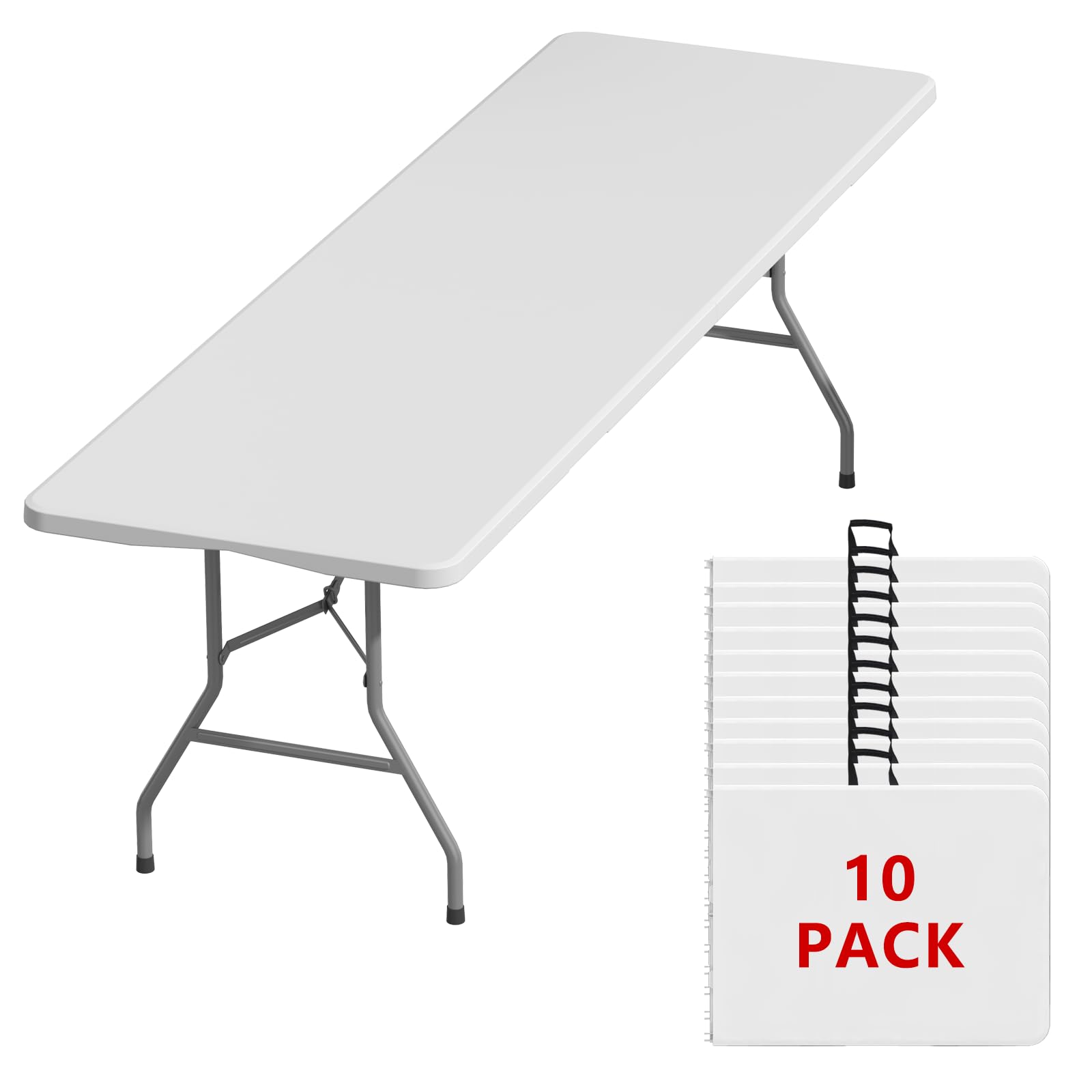 6FT Black Folding Table for Outdoor, 6 Foot Picnic Tables No Assembly Required Portable, Black Foldable Table for Camping, Parties, Meeting, Events, Wedding, BBQ, with Carrying Handle