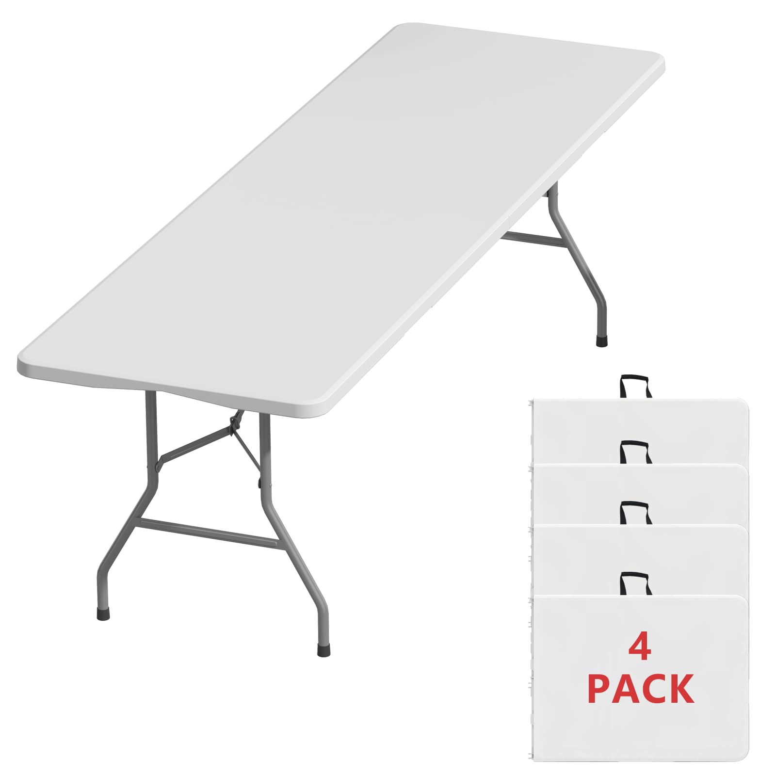 6FT Black Folding Table for Outdoor, 6 Foot Picnic Tables No Assembly Required Portable, Black Foldable Table for Camping, Parties, Meeting, Events, Wedding, BBQ, with Carrying Handle