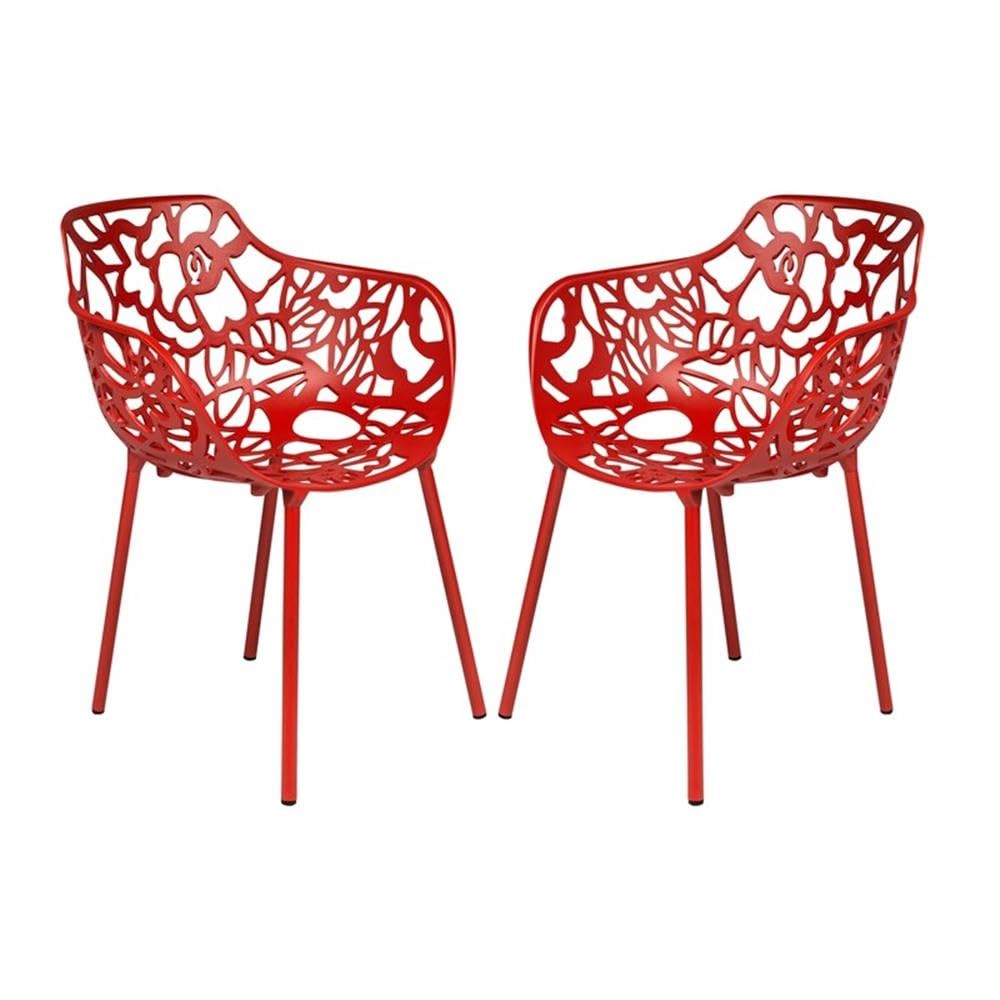 LeisureMod Forest Dining Arm Chair, Aluminum Indoor and Outdoor Stackable Patio Accent Chair for Dining Room, Living Room, and Poolside Devon Collection