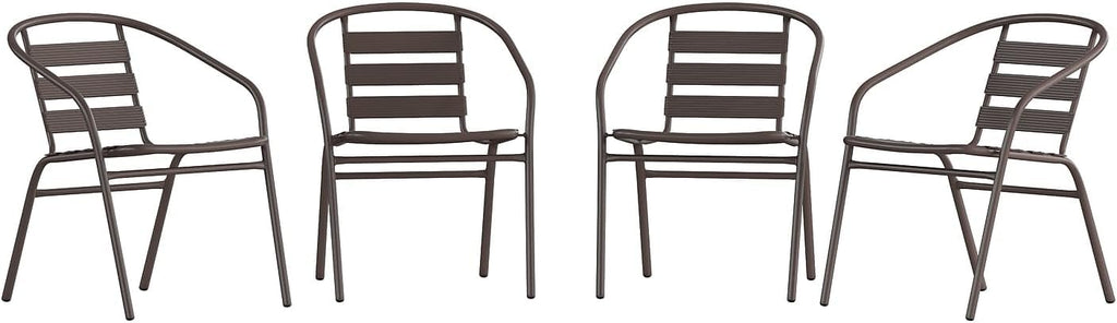 Flash Furniture Aluminum Slat Back Stacking Outdoor Restaurant Chairs, Modern Stackable Patio Chairs for Restaurants, Set of 4, Black
