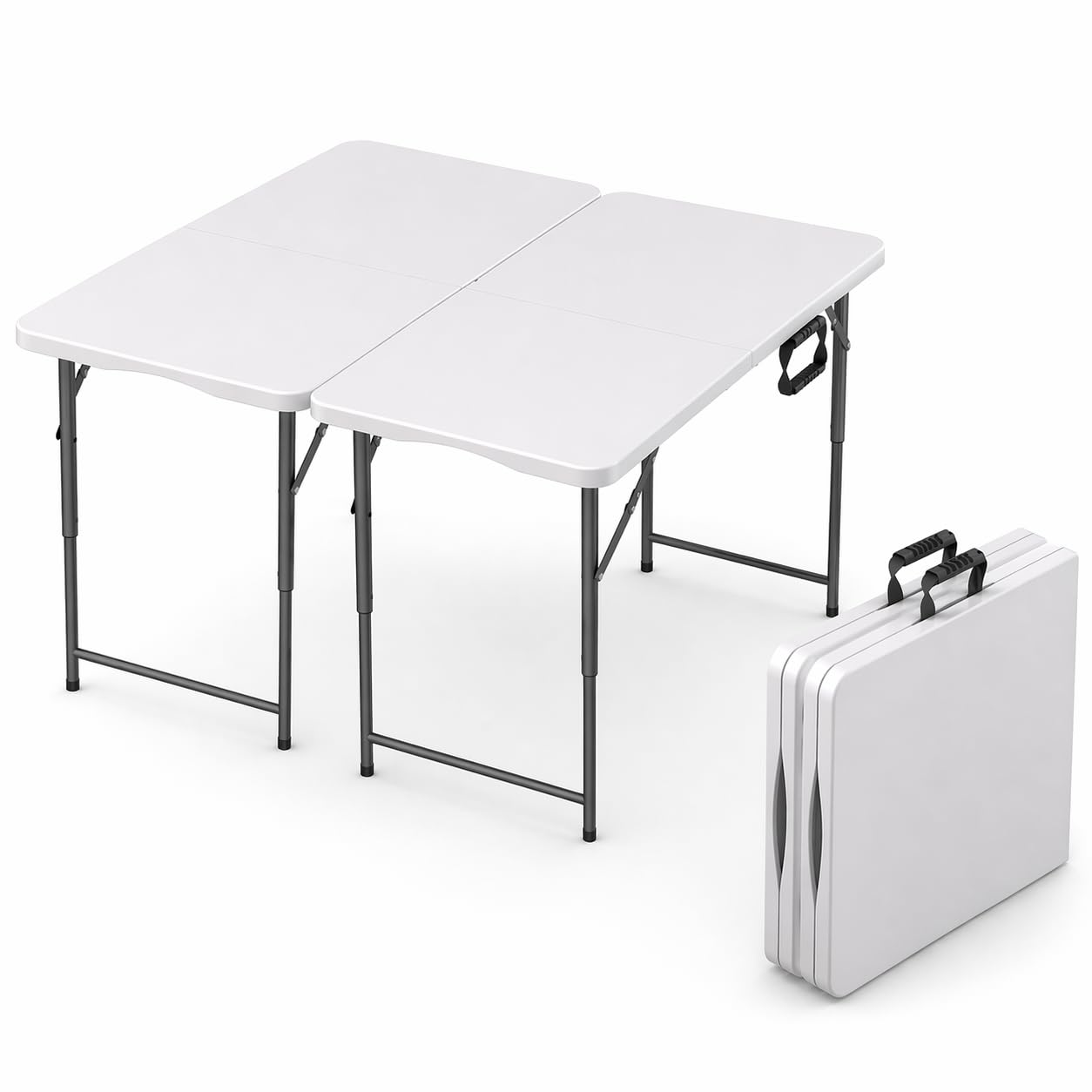 4 Feet Foldable Table Adjustable Height with Built in Handle, Steel Legs | 4FT Heavy Duty Portable | Perfect for Party Dining Wedding Events Picnic Indoor Outdoor Camping Utility Folding - 4 Foot