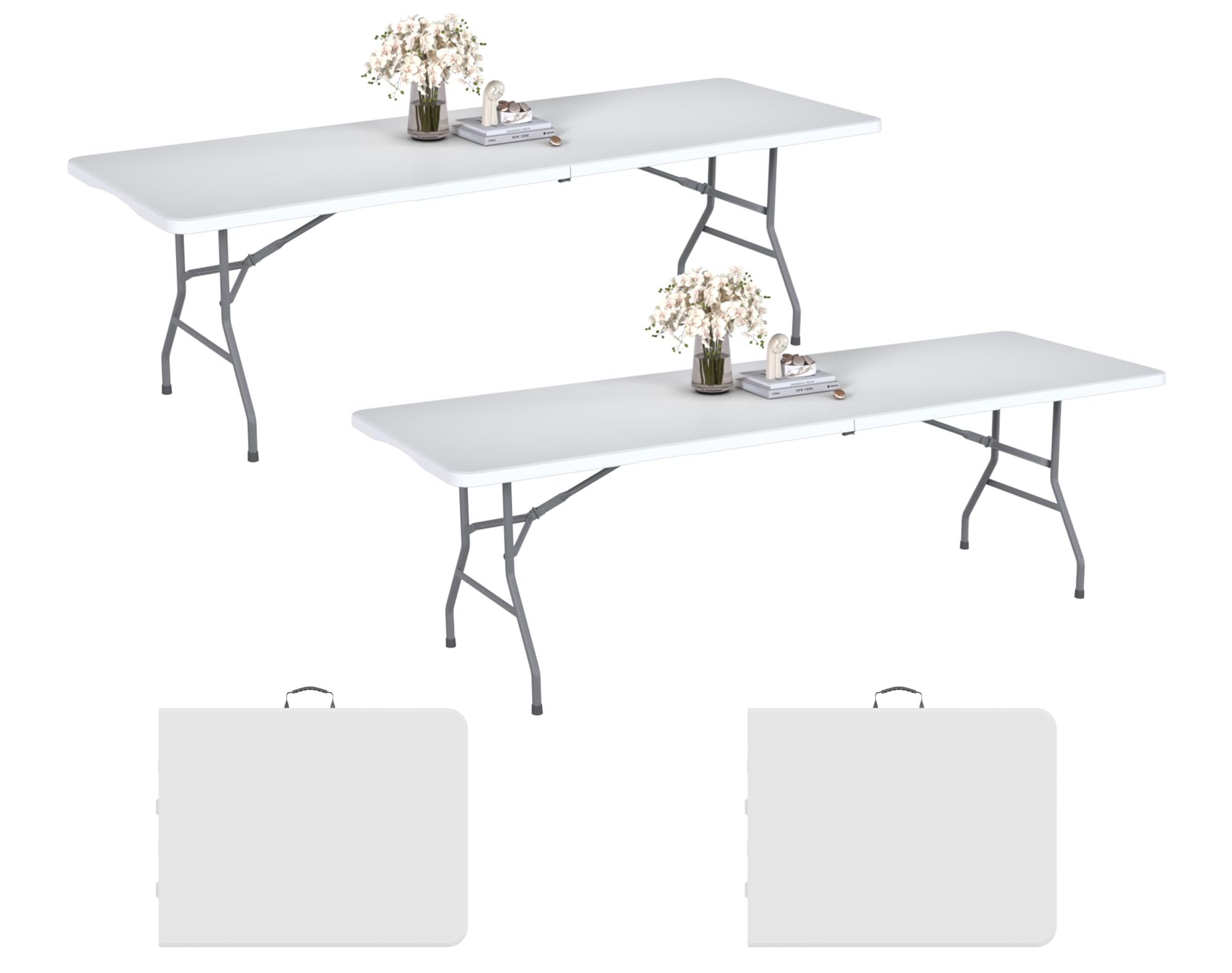 6FT Black Folding Table for Outdoor, 6 Foot Picnic Tables No Assembly Required Portable, Black Foldable Table for Camping, Parties, Meeting, Events, Wedding, BBQ, with Carrying Handle