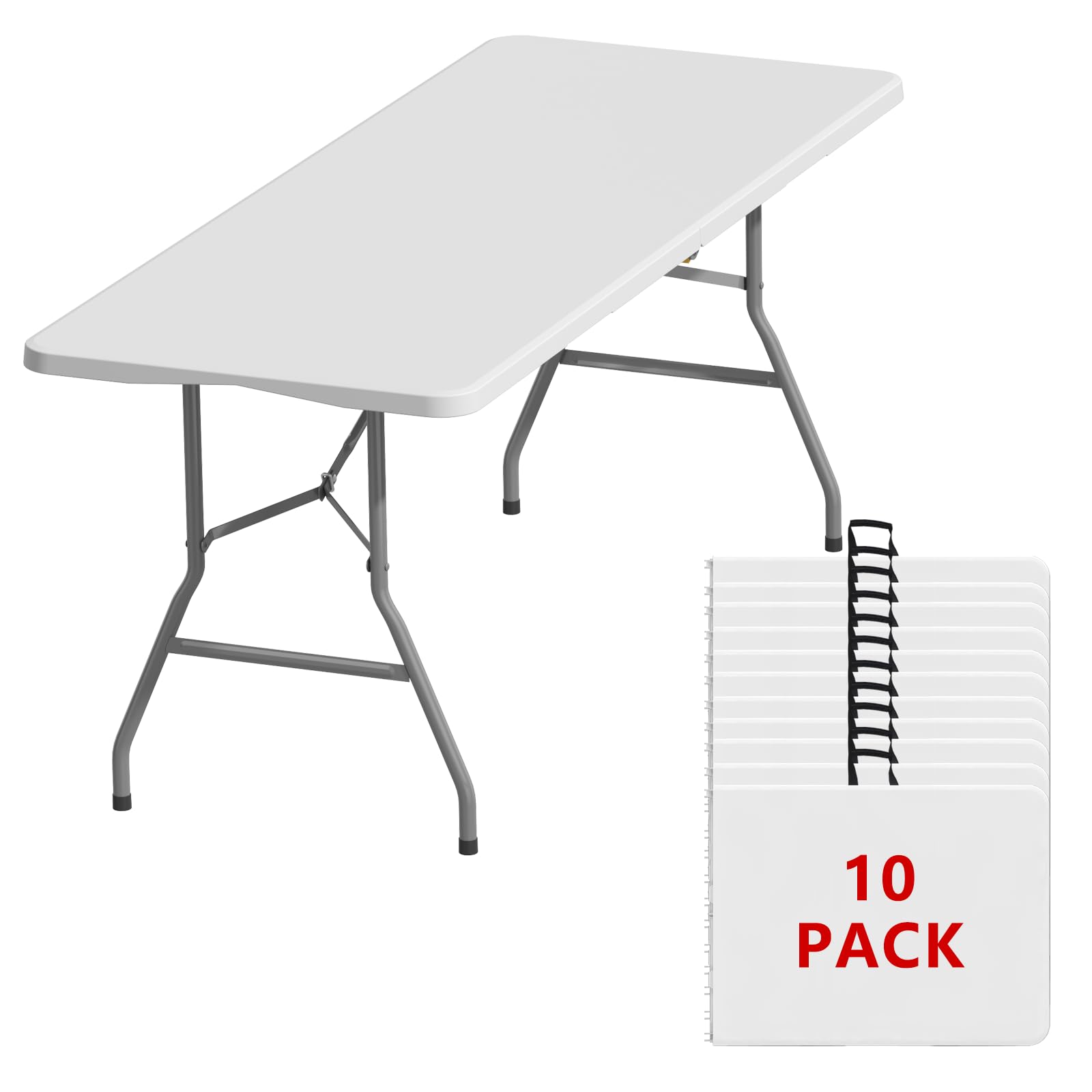 6FT Black Folding Table for Outdoor, 6 Foot Picnic Tables No Assembly Required Portable, Black Foldable Table for Camping, Parties, Meeting, Events, Wedding, BBQ, with Carrying Handle