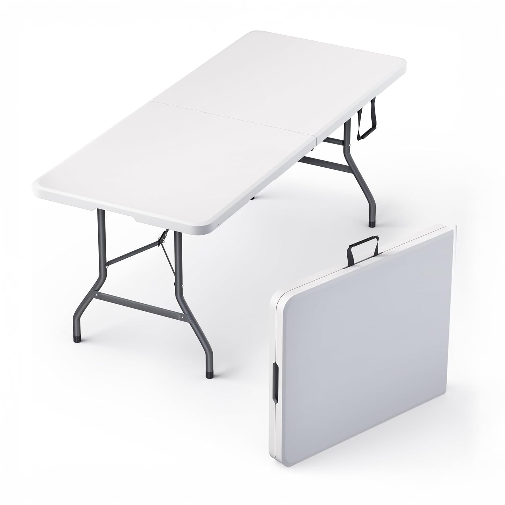 4 Feet Foldable Table Adjustable Height with Built in Handle, Steel Legs | 4FT Heavy Duty Portable | Perfect for Party Dining Wedding Events Picnic Indoor Outdoor Camping Utility Folding - 4 Foot