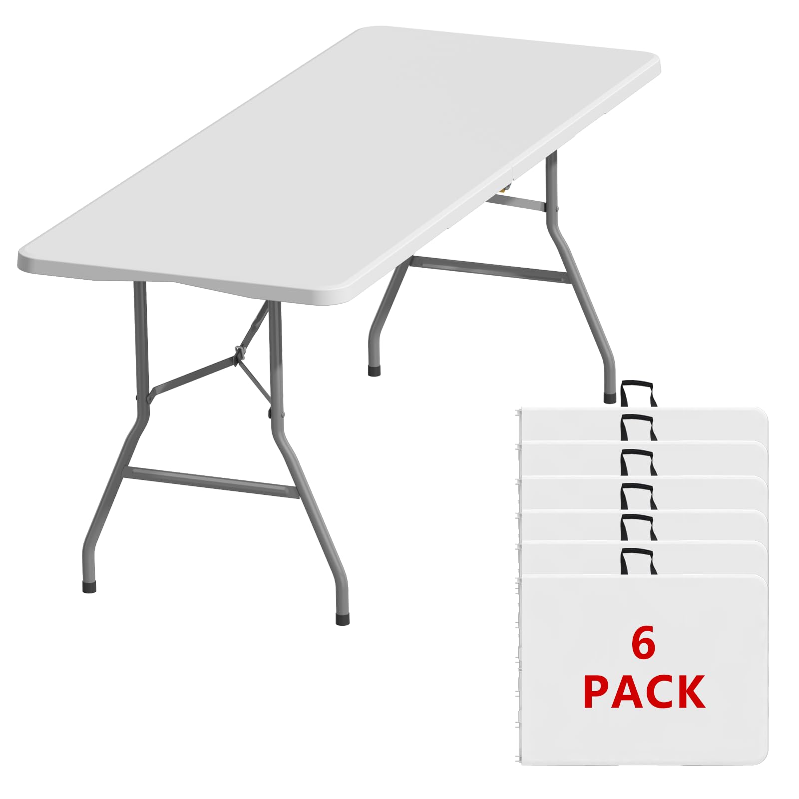 6FT Black Folding Table for Outdoor, 6 Foot Picnic Tables No Assembly Required Portable, Black Foldable Table for Camping, Parties, Meeting, Events, Wedding, BBQ, with Carrying Handle