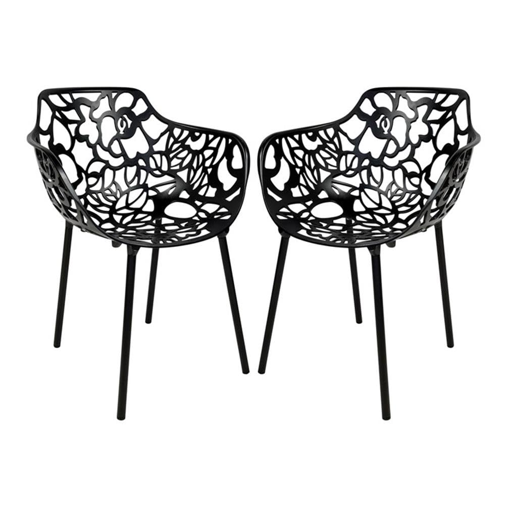 LeisureMod Forest Dining Arm Chair, Aluminum Indoor and Outdoor Stackable Patio Accent Chair for Dining Room, Living Room, and Poolside Devon Collection