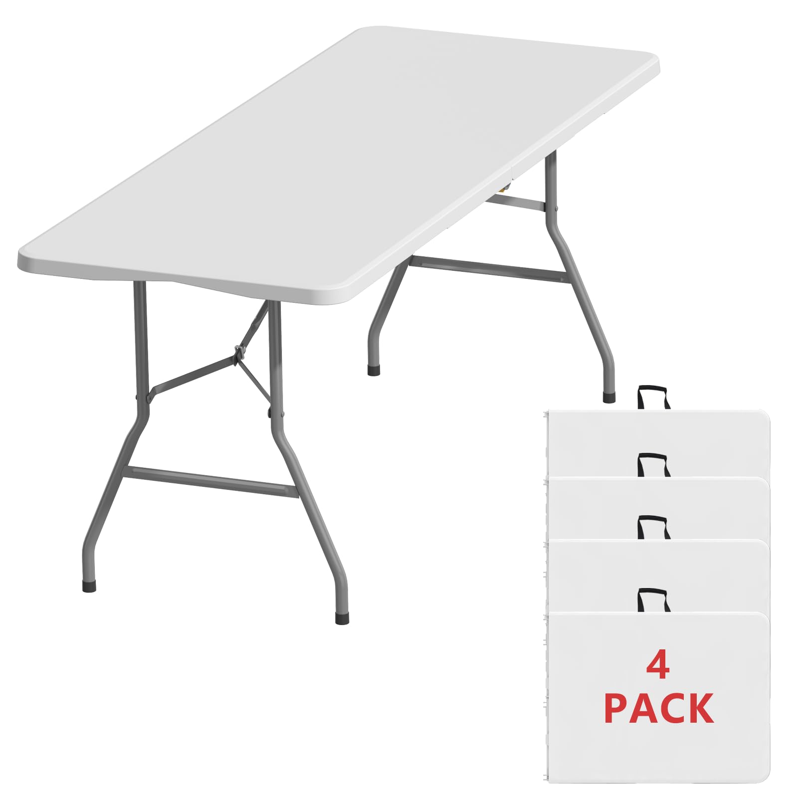 6FT Black Folding Table for Outdoor, 6 Foot Picnic Tables No Assembly Required Portable, Black Foldable Table for Camping, Parties, Meeting, Events, Wedding, BBQ, with Carrying Handle