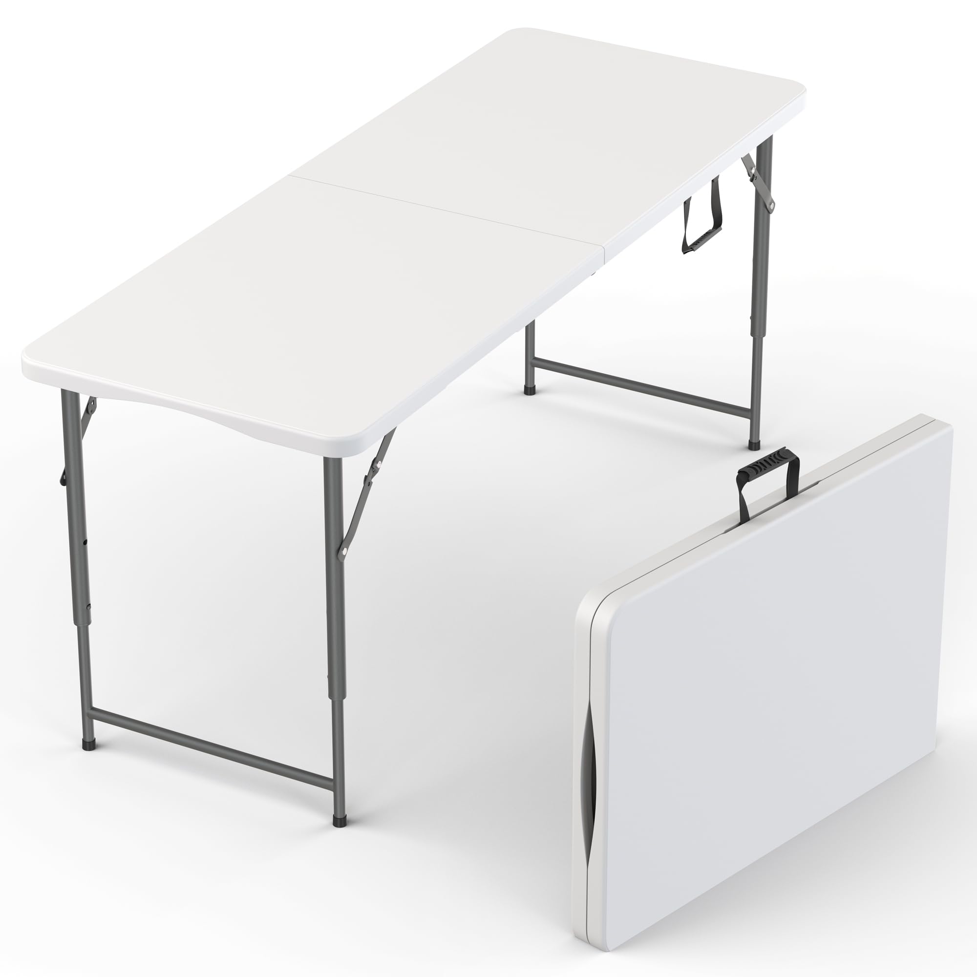 4 Feet Foldable Table Adjustable Height with Built in Handle, Steel Legs | 4FT Heavy Duty Portable | Perfect for Party Dining Wedding Events Picnic Indoor Outdoor Camping Utility Folding - 4 Foot