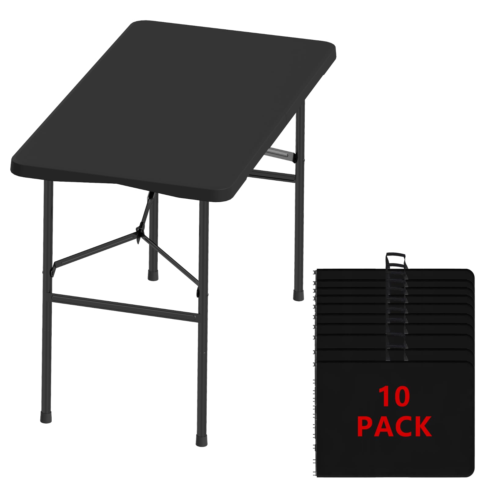 6FT Black Folding Table for Outdoor, 6 Foot Picnic Tables No Assembly Required Portable, Black Foldable Table for Camping, Parties, Meeting, Events, Wedding, BBQ, with Carrying Handle