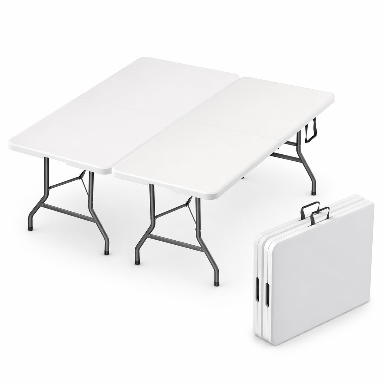 4 Feet Foldable Table Adjustable Height with Built in Handle, Steel Legs | 4FT Heavy Duty Portable | Perfect for Party Dining Wedding Events Picnic Indoor Outdoor Camping Utility Folding - 4 Foot