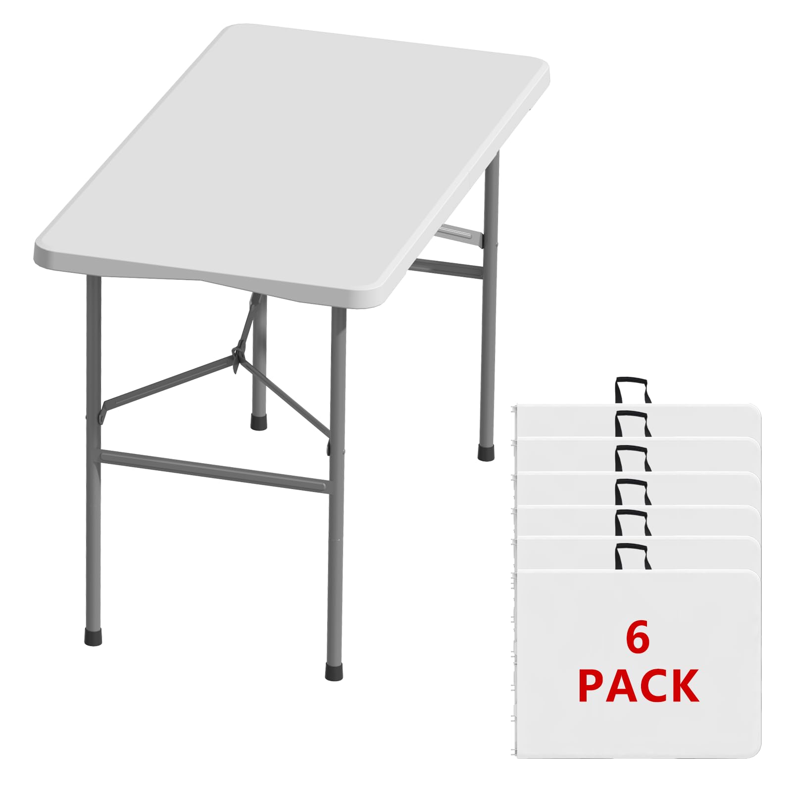 6FT Black Folding Table for Outdoor, 6 Foot Picnic Tables No Assembly Required Portable, Black Foldable Table for Camping, Parties, Meeting, Events, Wedding, BBQ, with Carrying Handle