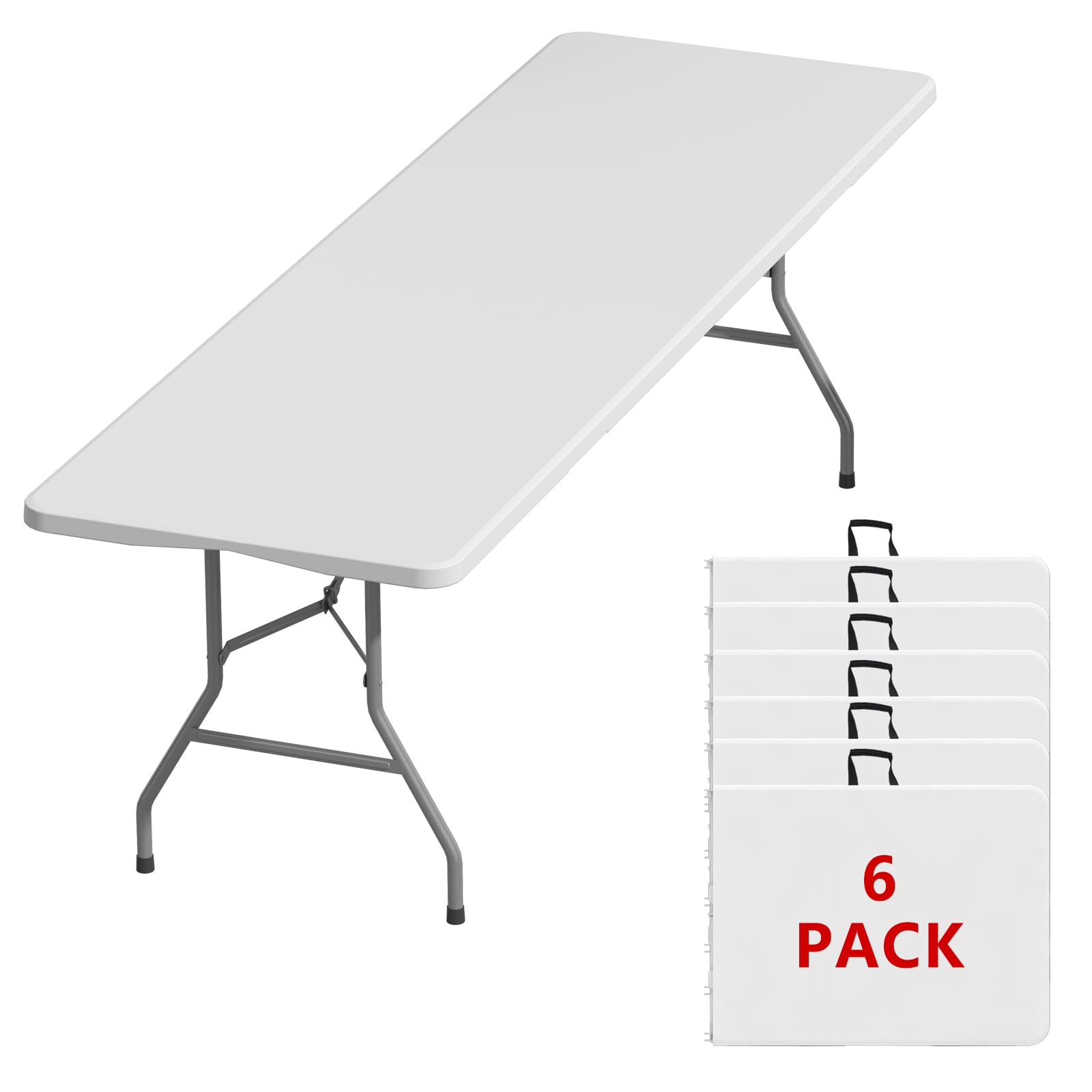 6FT Black Folding Table for Outdoor, 6 Foot Picnic Tables No Assembly Required Portable, Black Foldable Table for Camping, Parties, Meeting, Events, Wedding, BBQ, with Carrying Handle