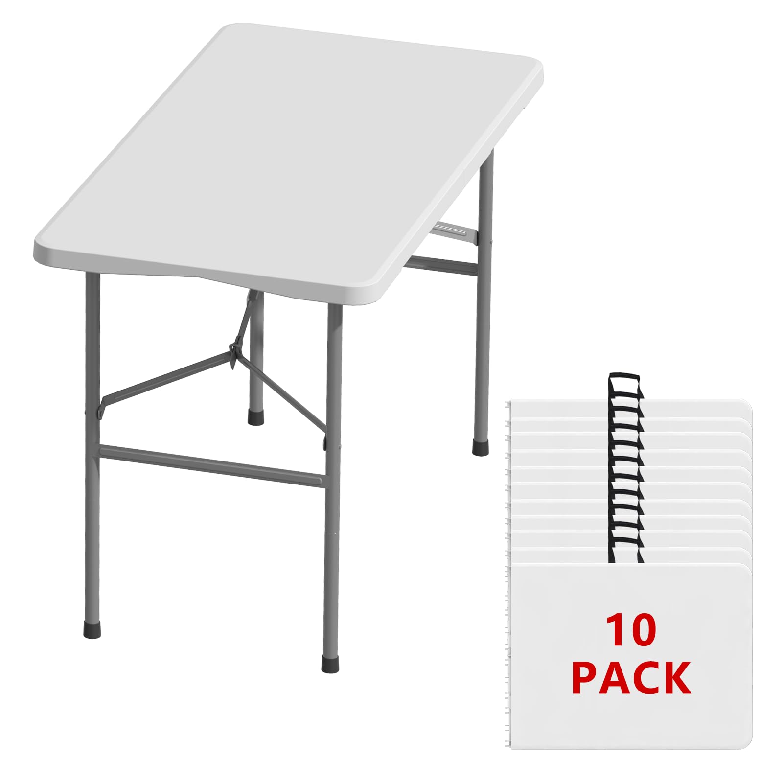 6FT Black Folding Table for Outdoor, 6 Foot Picnic Tables No Assembly Required Portable, Black Foldable Table for Camping, Parties, Meeting, Events, Wedding, BBQ, with Carrying Handle