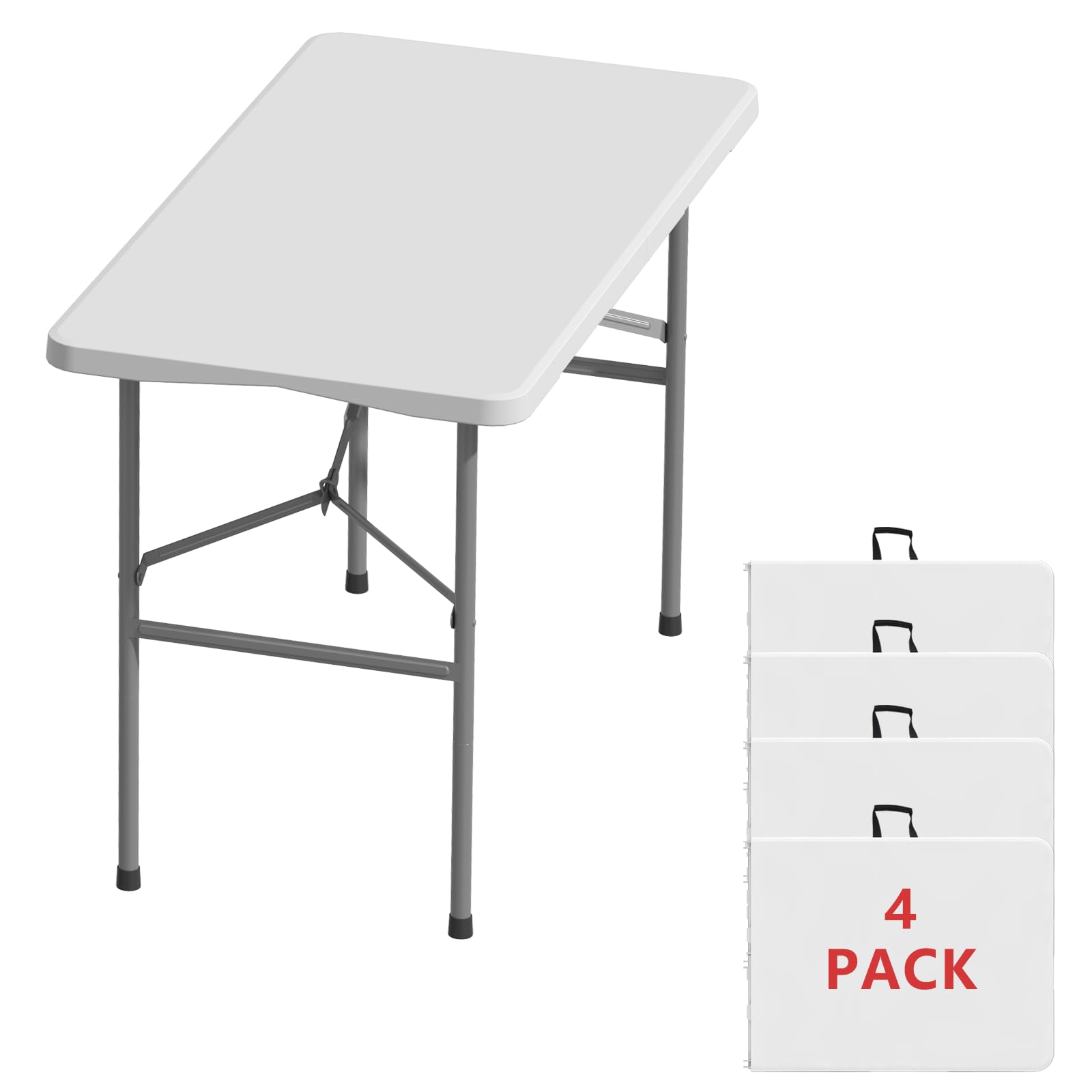 6FT Black Folding Table for Outdoor, 6 Foot Picnic Tables No Assembly Required Portable, Black Foldable Table for Camping, Parties, Meeting, Events, Wedding, BBQ, with Carrying Handle