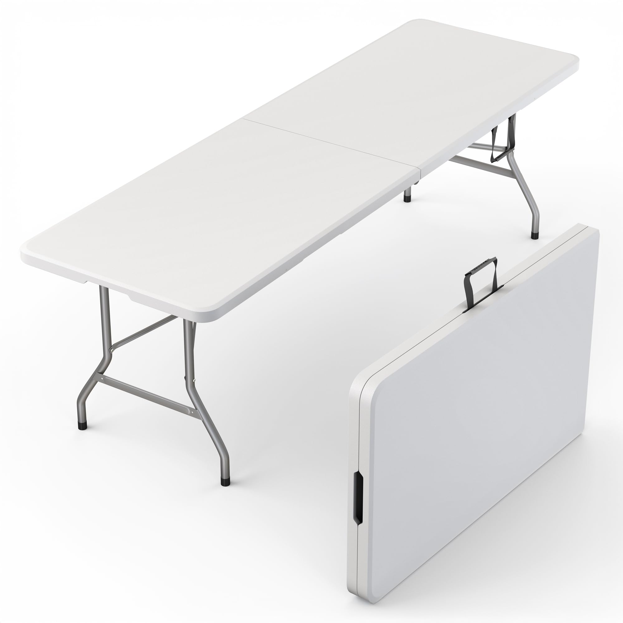 4 Feet Foldable Table Adjustable Height with Built in Handle, Steel Legs | 4FT Heavy Duty Portable | Perfect for Party Dining Wedding Events Picnic Indoor Outdoor Camping Utility Folding - 4 Foot