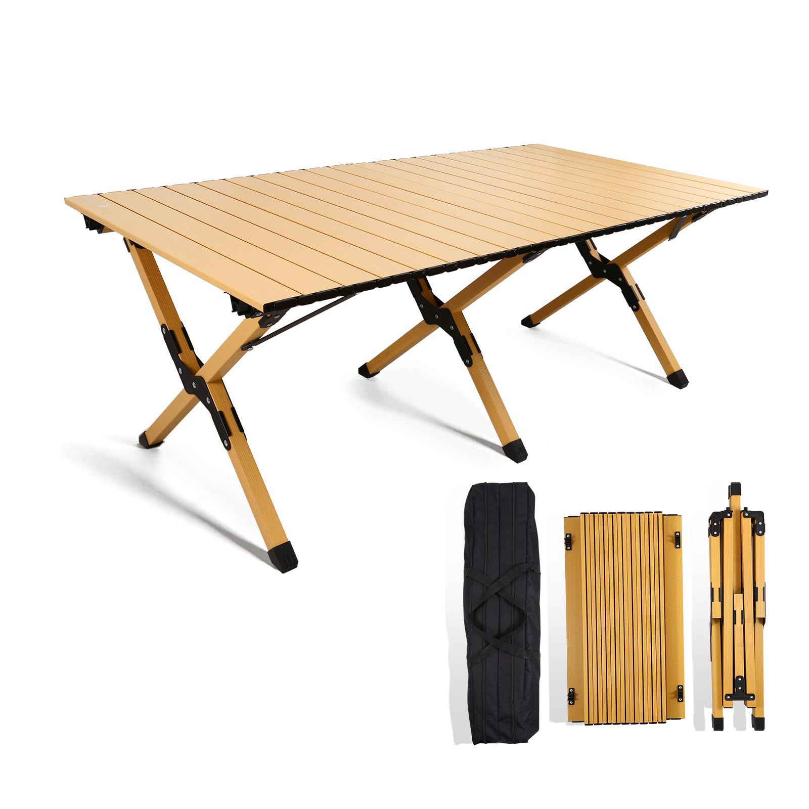 Rollingsurfer Folding Camping Table, Lightweight Roll-Up Table Aluminum Low Portable Picnic Table with Easy Carrying Bag for Outdoor, Beach, Picnic, Backyards, BBQ and Party, 45.2"L x 23.6"W x 17.3"H