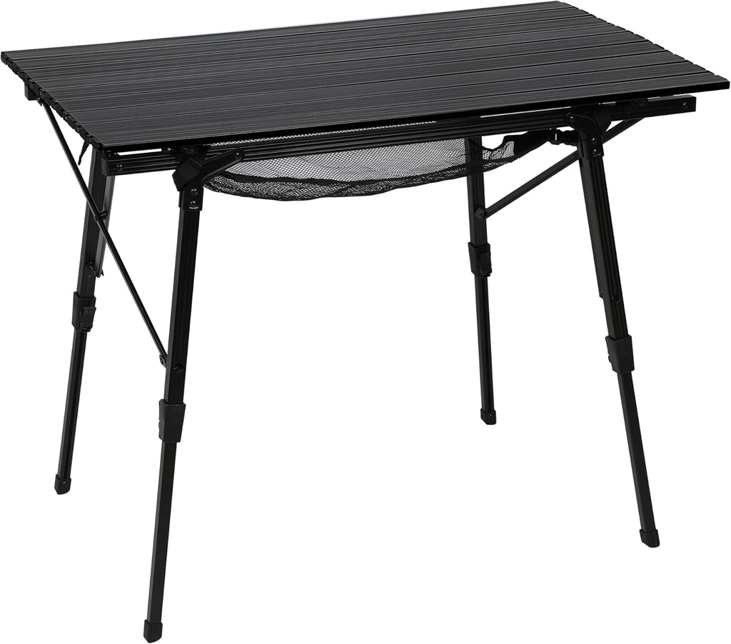 Portal Outdoor Folding Portable Picnic Camping Table with Adjustable Height Aluminum Roll Up Table Top Mesh Layer, Silver