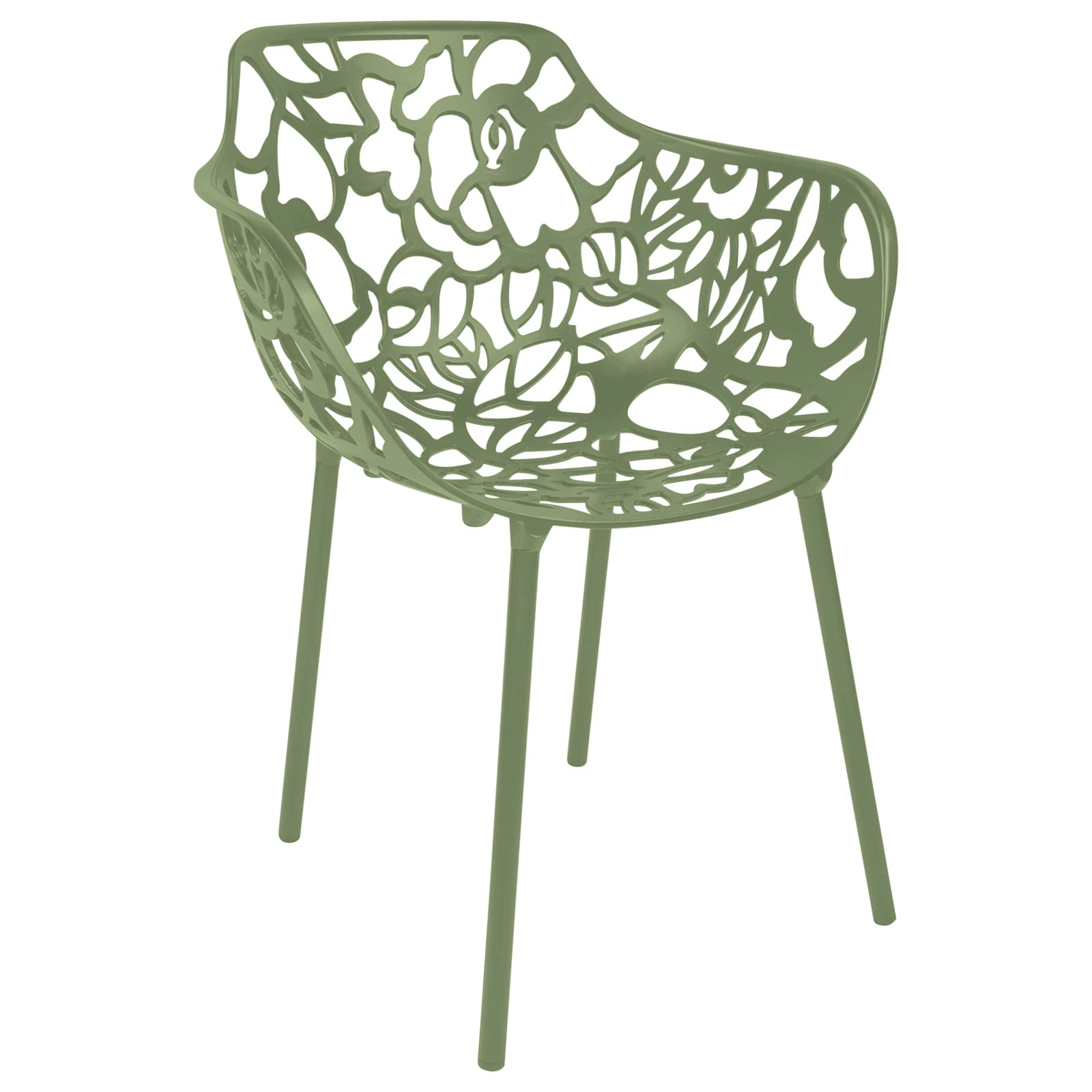 LeisureMod Forest Dining Arm Chair, Aluminum Indoor and Outdoor Stackable Patio Accent Chair for Dining Room, Living Room, and Poolside Devon Collection