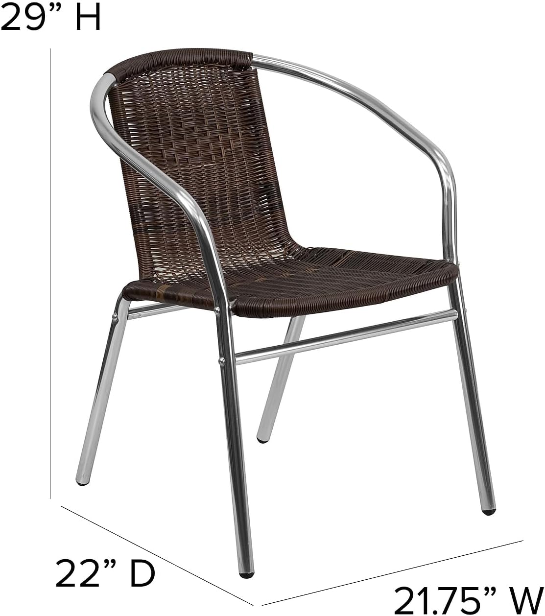 Flash Furniture Commercial Aluminum and Dark Brown Rattan Indoor-Outdoor Restaurant Stack Chair (Pack of 1)
