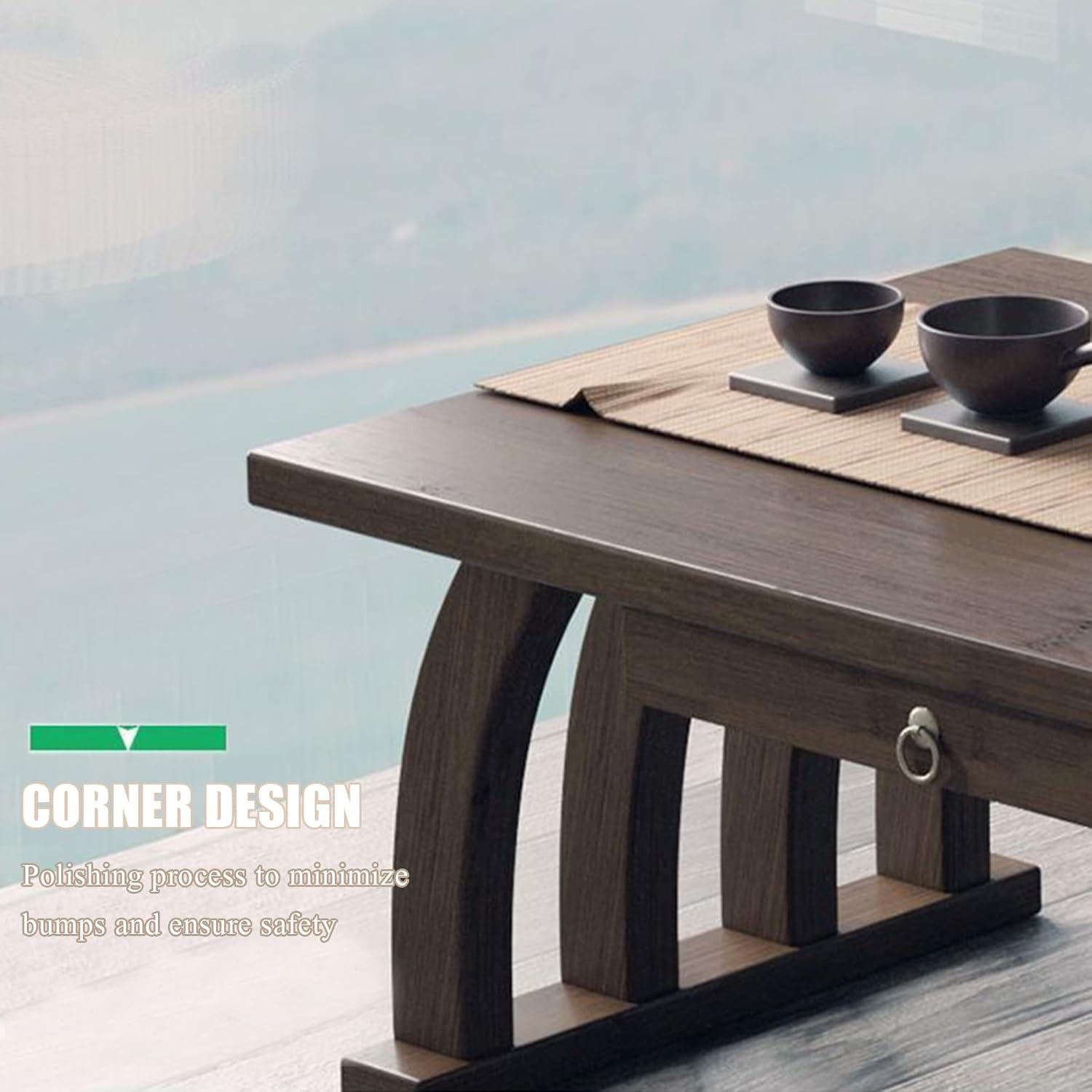Bamboo Japanese Floor Table,Small Coffee Table & Tea Table, Altar Table for Meditation,Low Table for Sitting on The Floor,Tatami Table for Bedroom Home Living Room(60cm(23.6in), with Drawers)