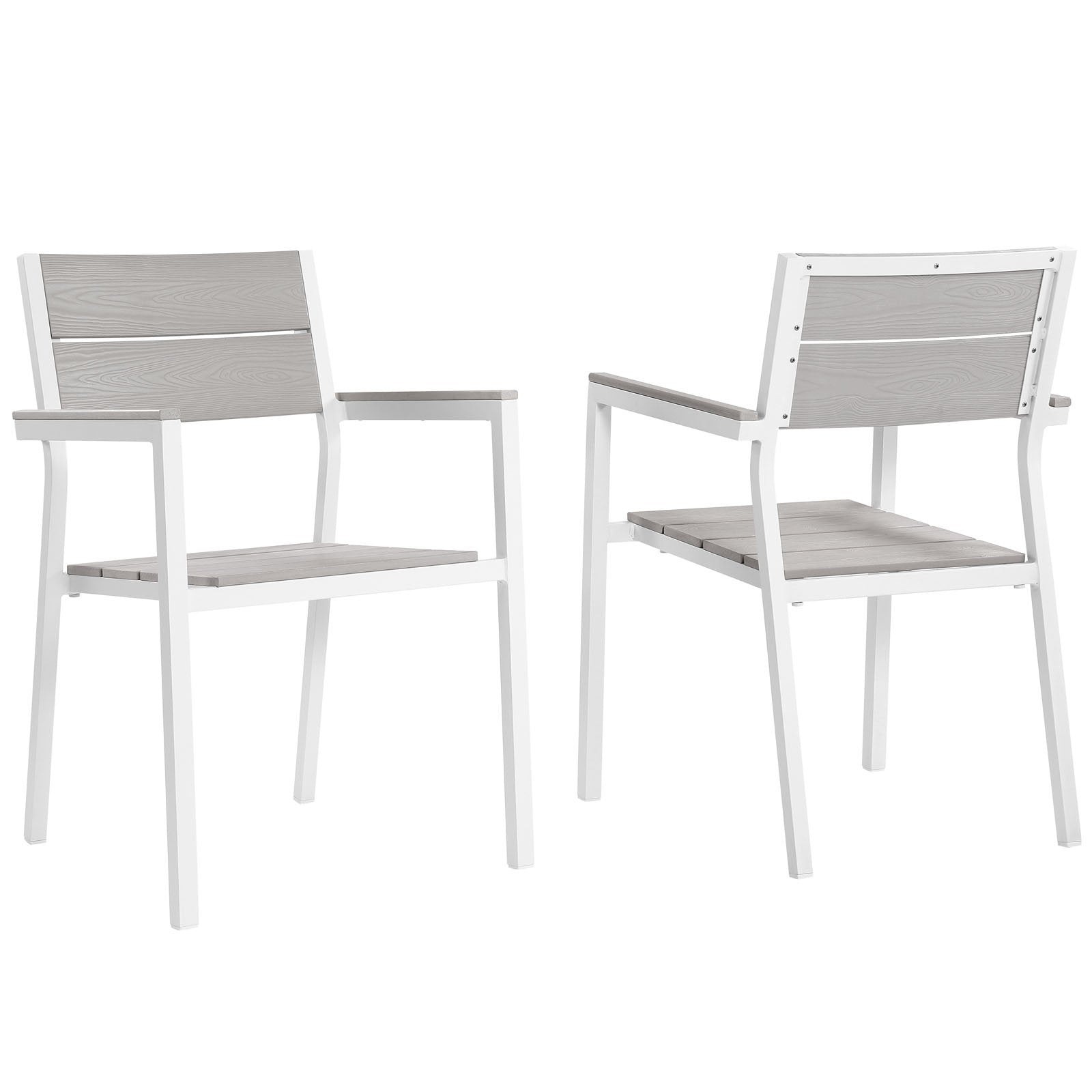 Modway Maine Aluminum Outdoor Patio Two Arm Chairs in Brown Gray
