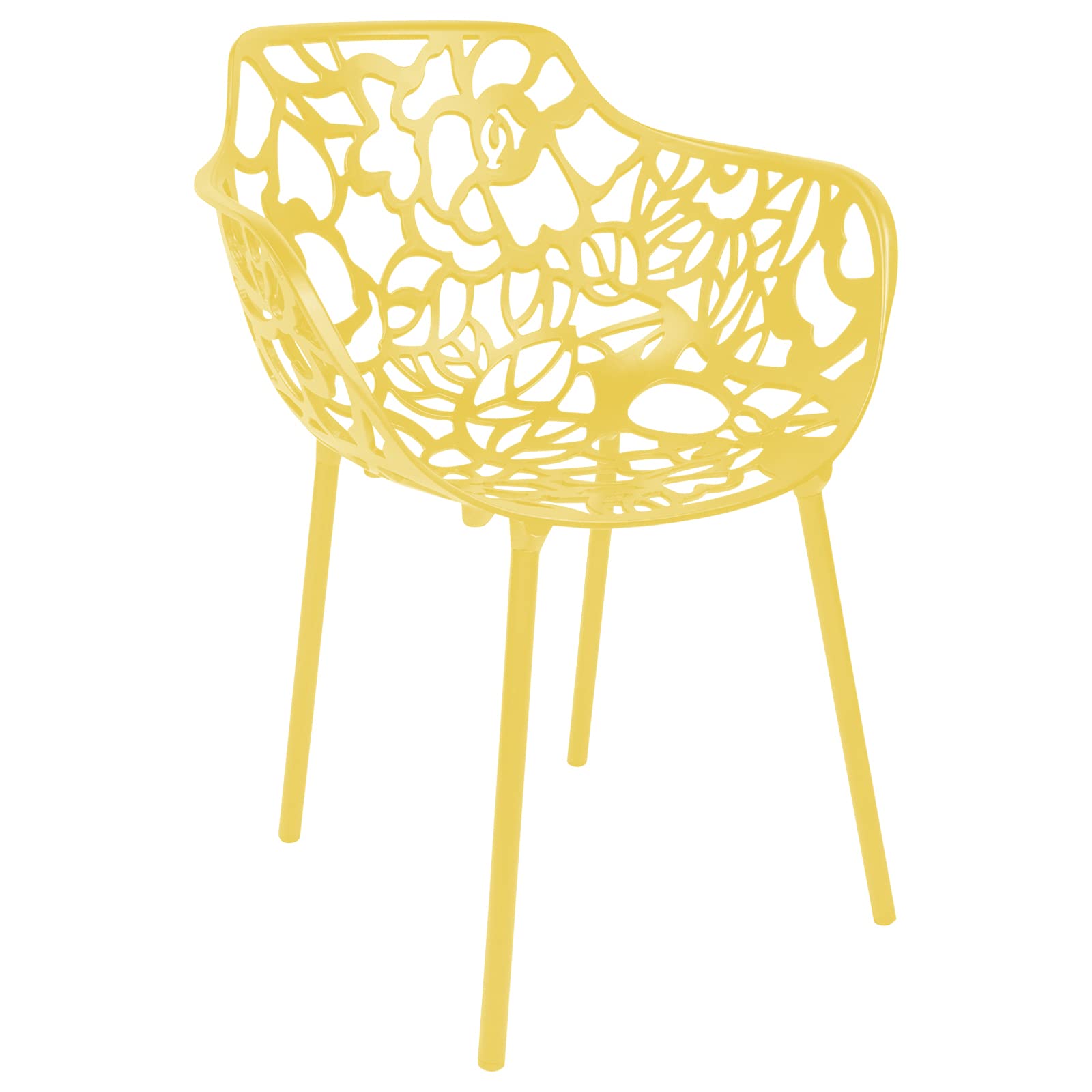 LeisureMod Forest Dining Arm Chair, Aluminum Indoor and Outdoor Stackable Patio Accent Chair for Dining Room, Living Room, and Poolside Devon Collection