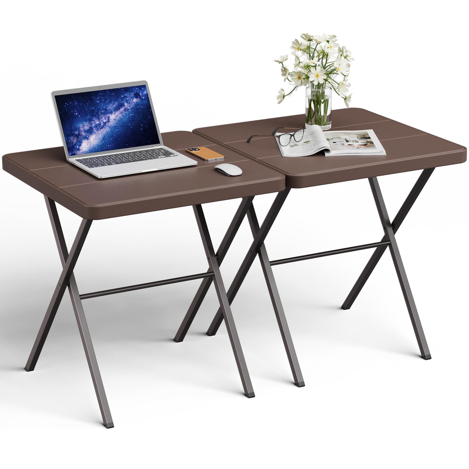 Folding Table, Portable Square Foldable Table No Assembly, Heavy Duty Steel Frame Indoor Outdoor Camping Patio Table with 400 LBS Capacity, Picnic Card Table for Backyard, RV, Small Spaces