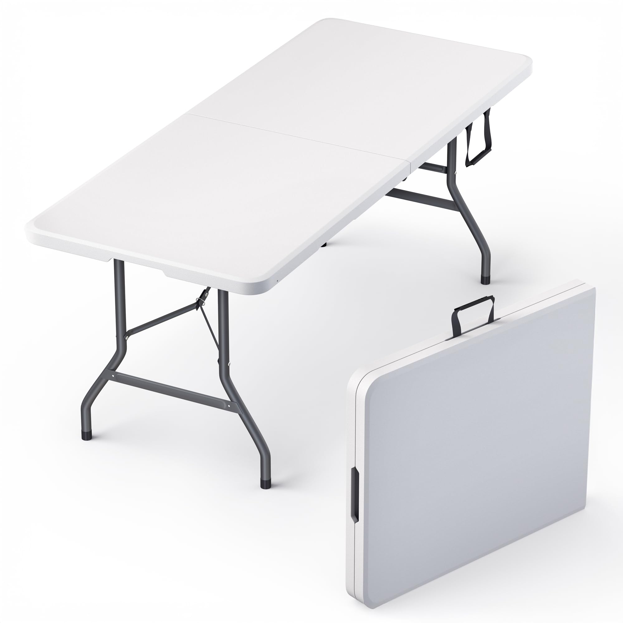 4 Feet Foldable Table Adjustable Height with Built in Handle, Steel Legs | 4FT Heavy Duty Portable | Perfect for Party Dining Wedding Events Picnic Indoor Outdoor Camping Utility Folding - 4 Foot