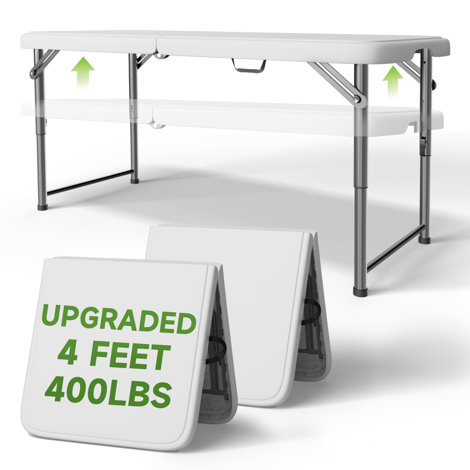 Folding Table 4 Foot - 3-Position Adjustable Height, Heavy Duty 400 lbs Capacity - Portable Tables Folding for Camping, Party, Indoor & Outdoor Use, 1 Pack