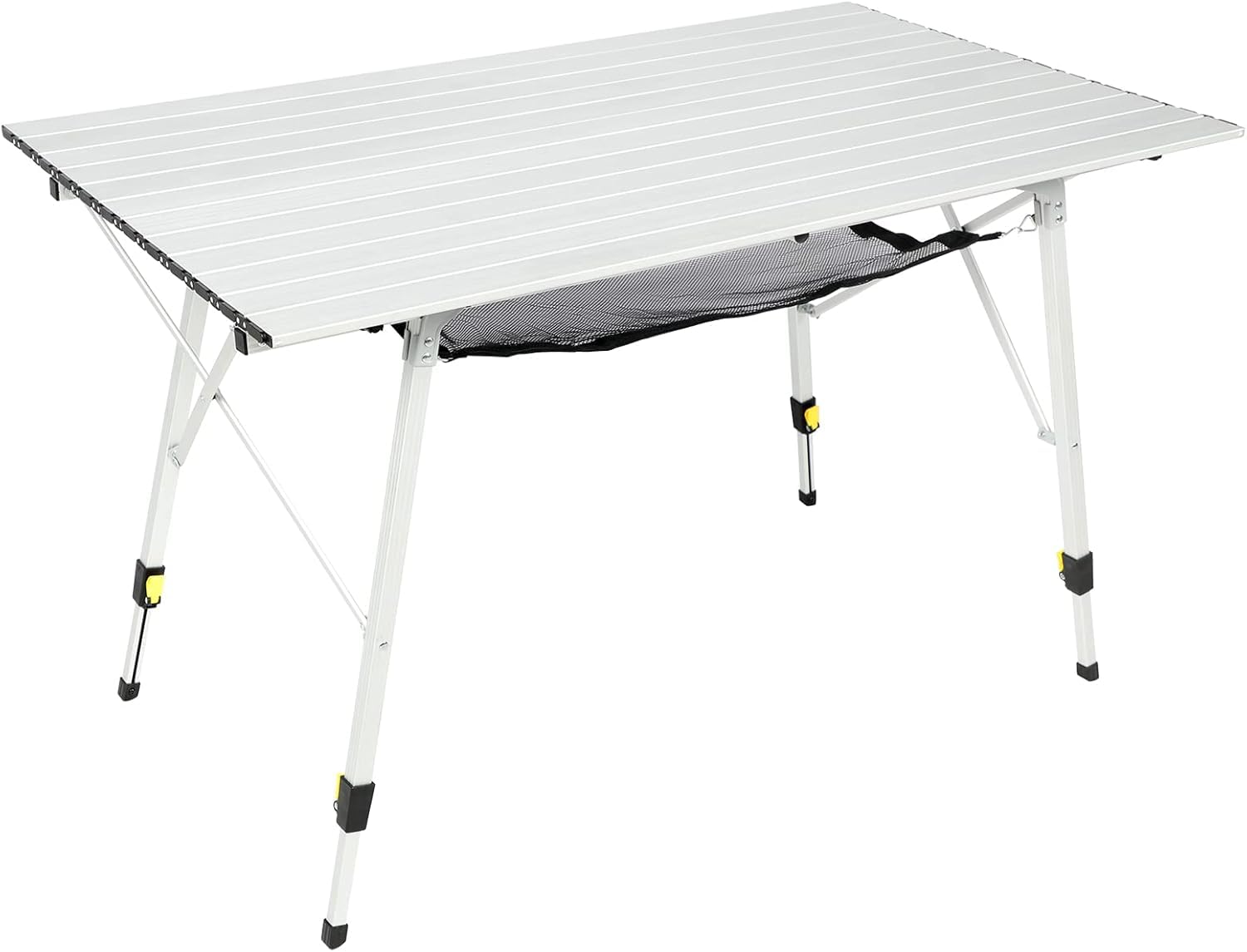 Portal Outdoor Folding Portable Picnic Camping Table with Adjustable Height Aluminum Roll Up Table Top Mesh Layer, Silver
