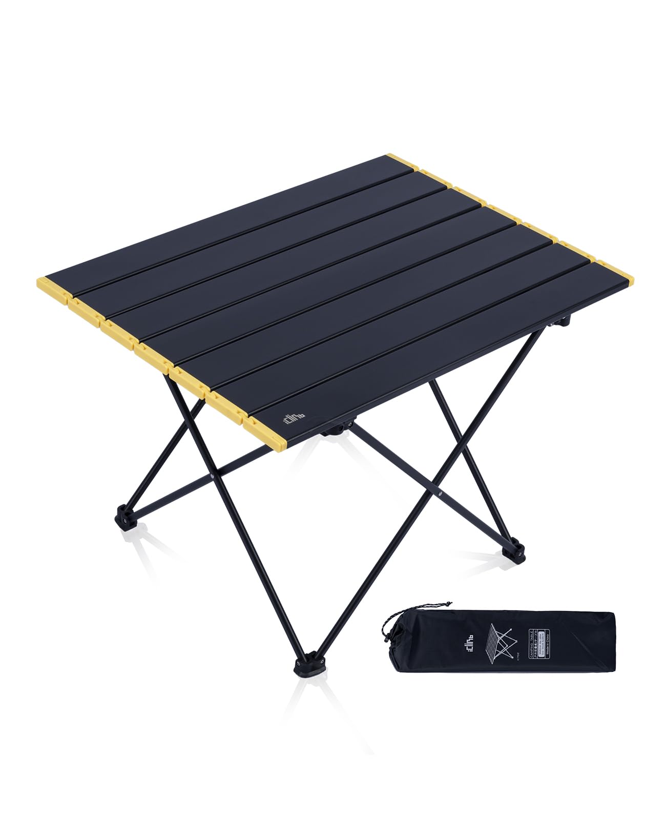 iClimb Ultralight Compact Camping Folding Table with Carry Bag (Black - S)