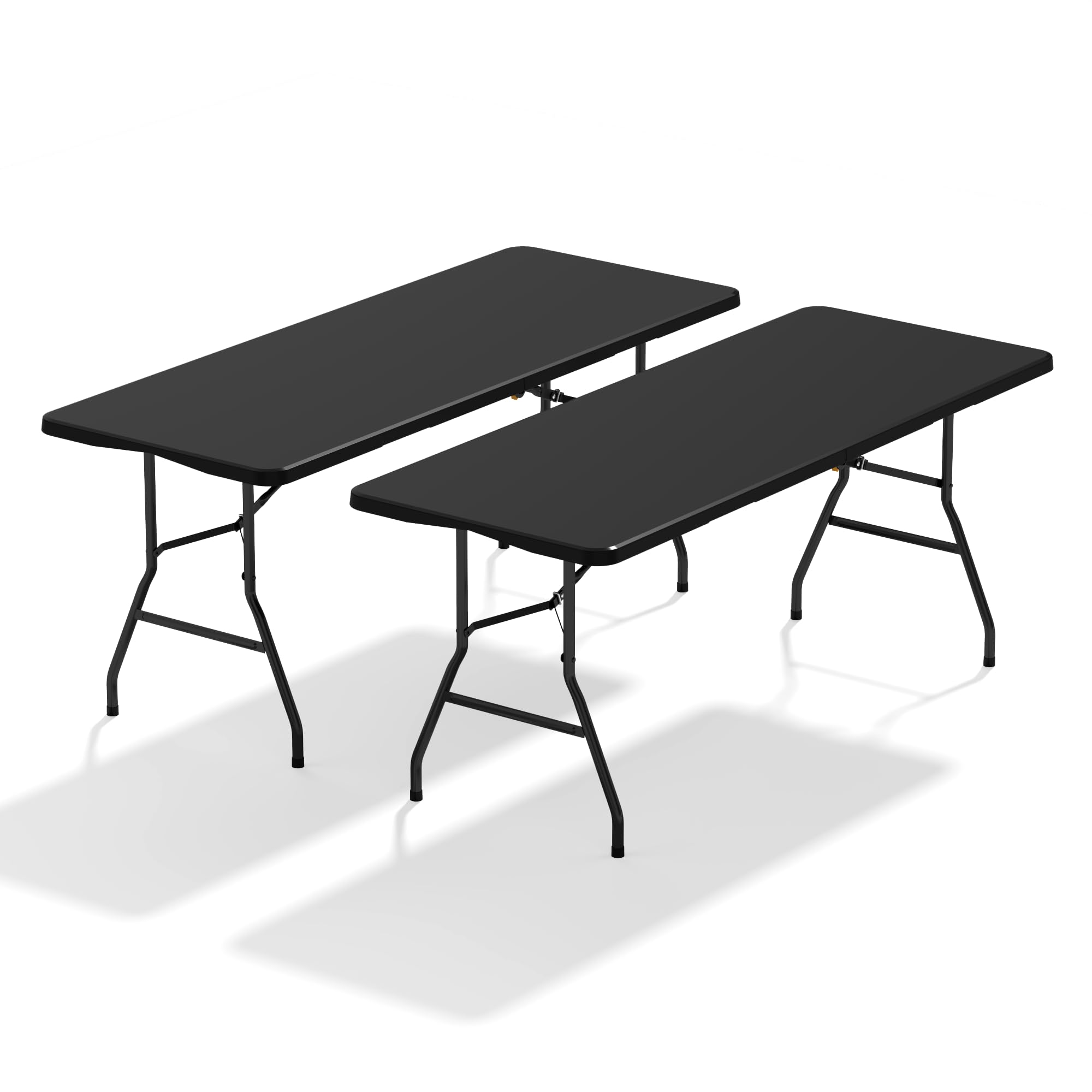 6FT Black Folding Table for Outdoor, 6 Foot Picnic Tables No Assembly Required Portable, Black Foldable Table for Camping, Parties, Meeting, Events, Wedding, BBQ, with Carrying Handle
