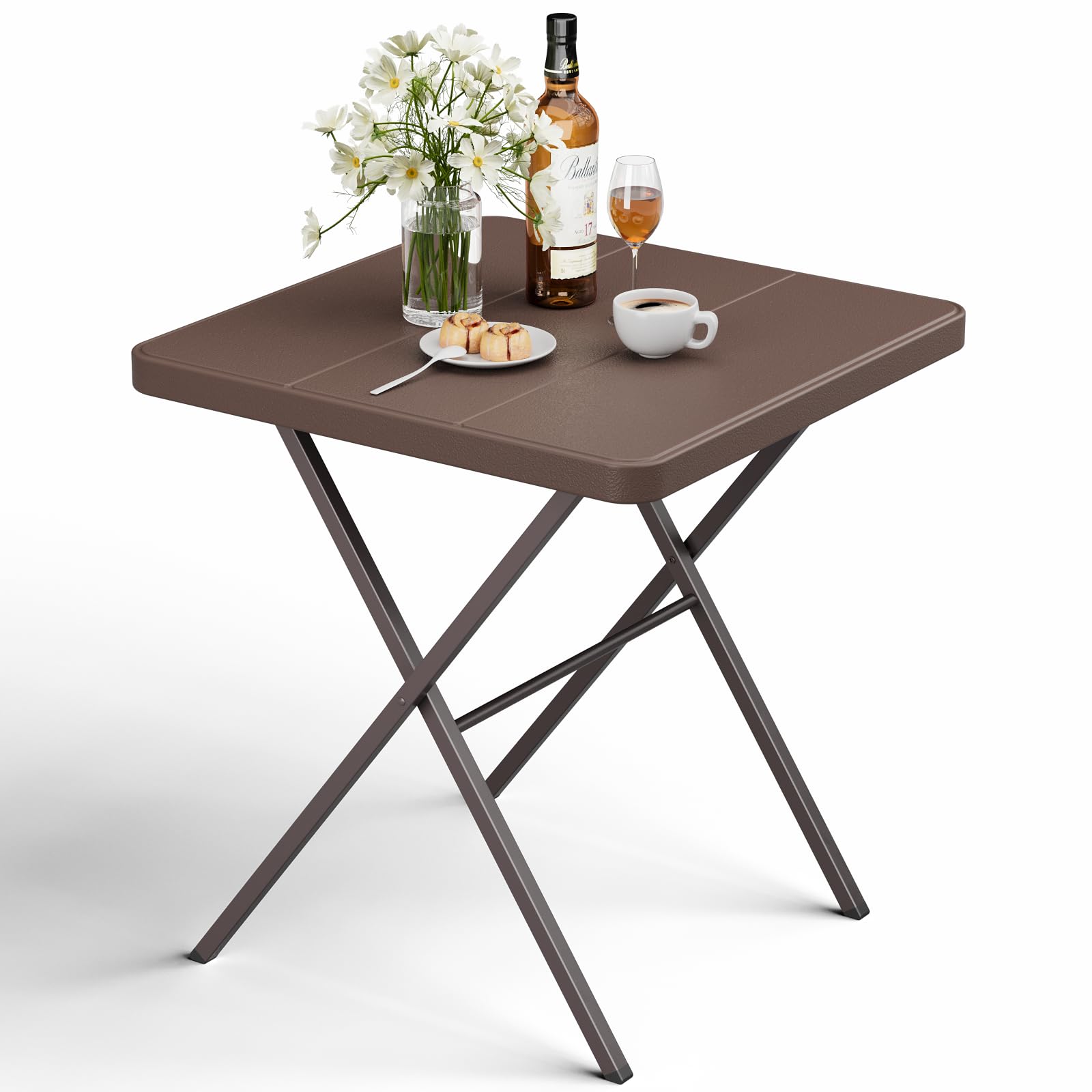 Folding Table, Portable Square Foldable Table No Assembly, Heavy Duty Steel Frame Indoor Outdoor Camping Patio Table with 400 LBS Capacity, Picnic Card Table for Backyard, RV, Small Spaces