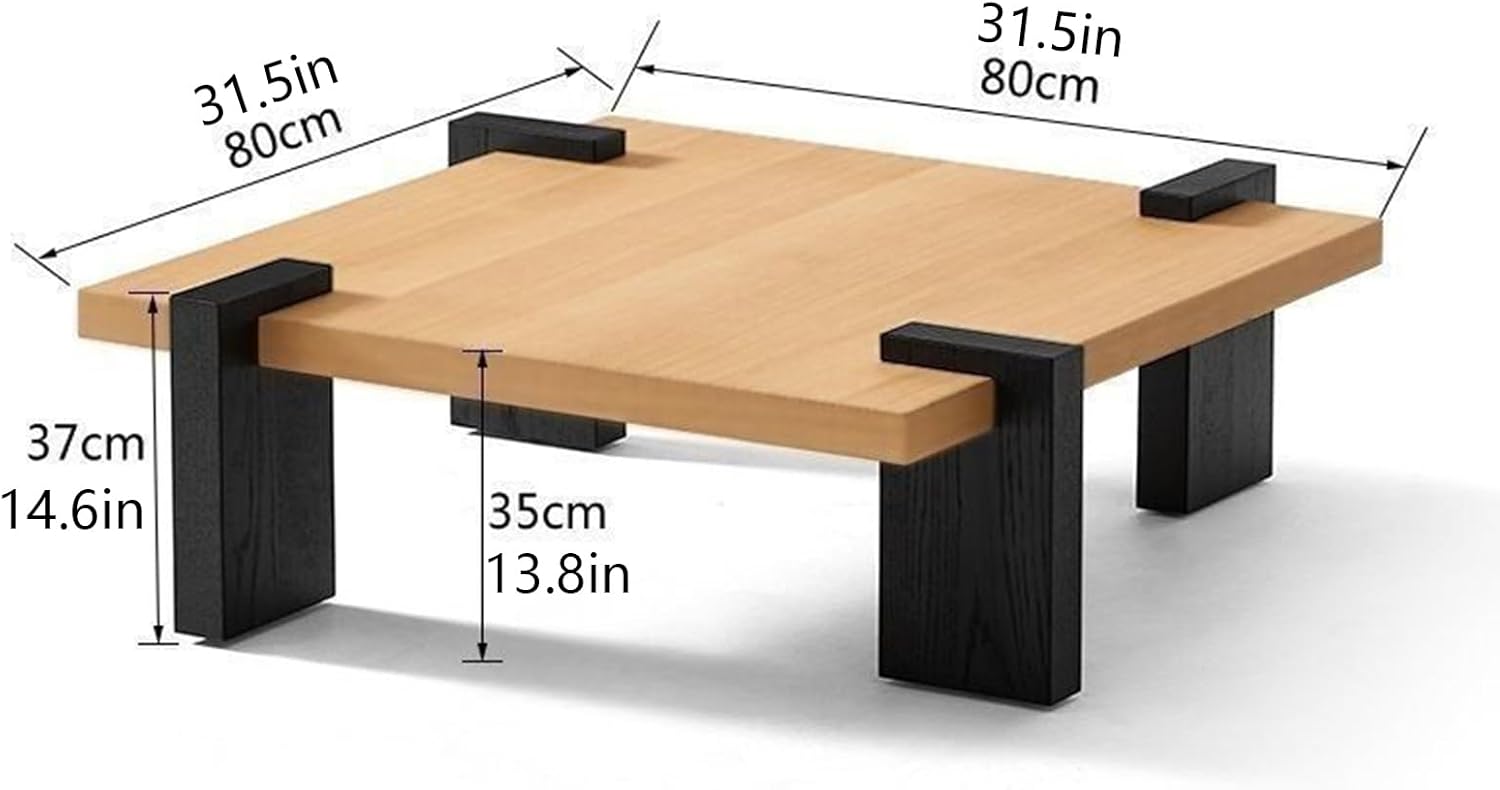 Japanese Tea Table Low Table Solid Wood Low Floor Table Modern Coffee Table for Living Room Dining Room Office Tatami Home Decoration,Natural-31.5" x 31.5" x 14.6"