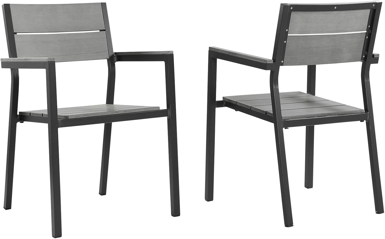 Modway Maine Aluminum Outdoor Patio Two Arm Chairs in Brown Gray