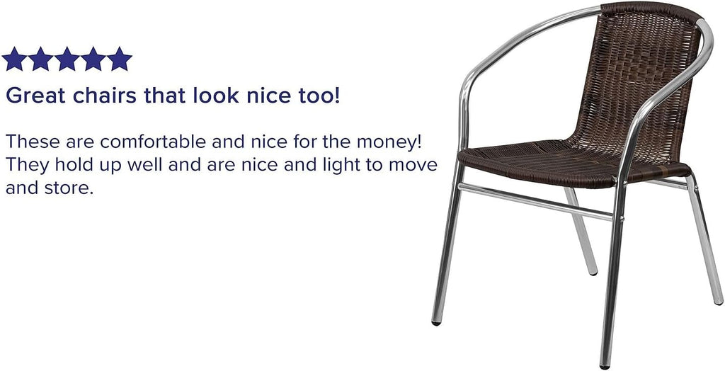 Flash Furniture Commercial Aluminum and Dark Brown Rattan Indoor-Outdoor Restaurant Stack Chair (Pack of 1)