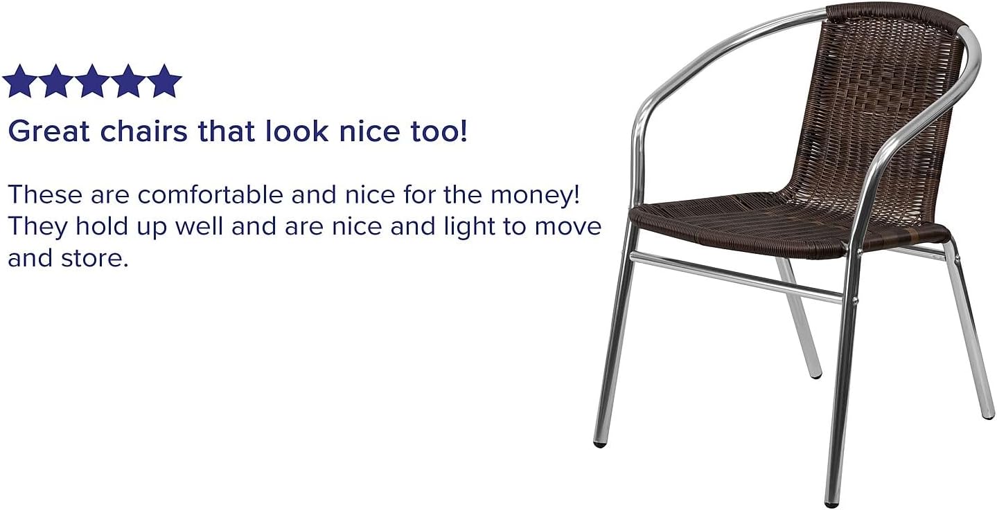 Flash Furniture Commercial Aluminum and Dark Brown Rattan Indoor-Outdoor Restaurant Stack Chair (Pack of 1)