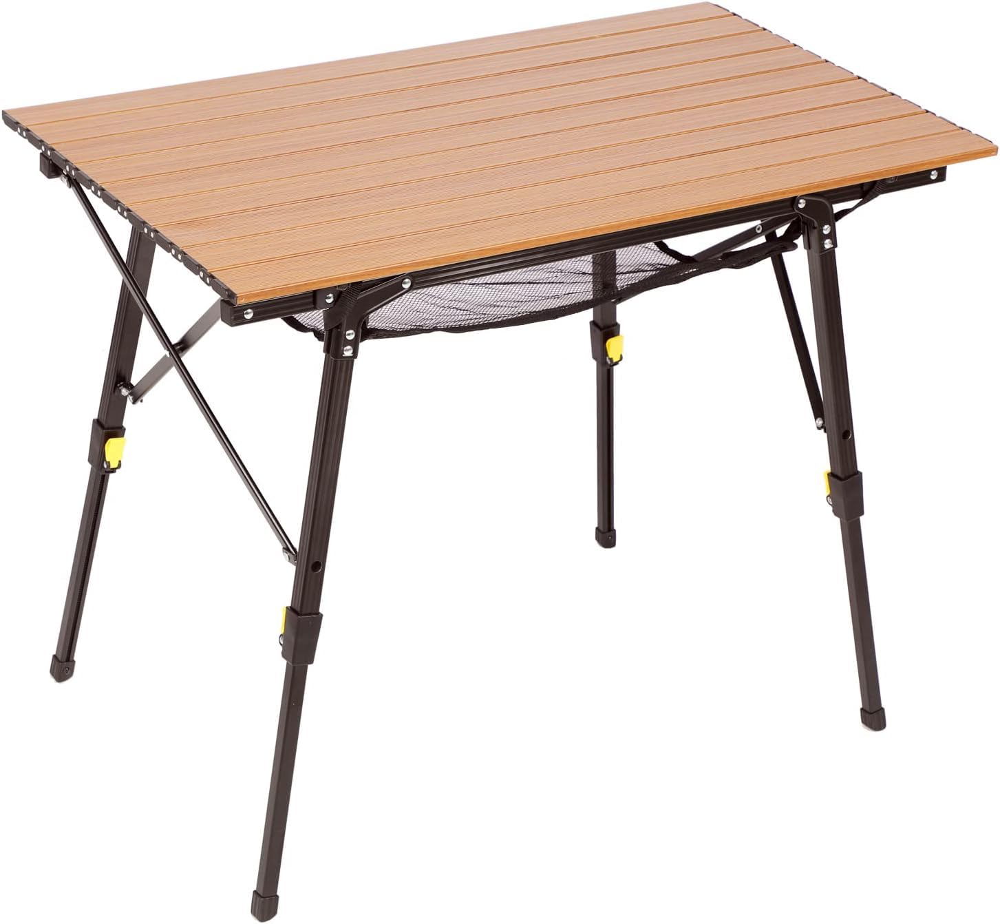 Portal Outdoor Folding Portable Picnic Camping Table with Adjustable Height Aluminum Roll Up Table Top Mesh Layer, Silver