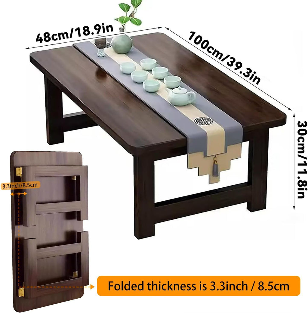 Japanese Folding Floor Table Foldable Coffee Tables Low Tables Versatile for Sitting Dining Table Tea Tatami Desk No Assembly Unique (39.4 * 19.7 * 11.8 inch)