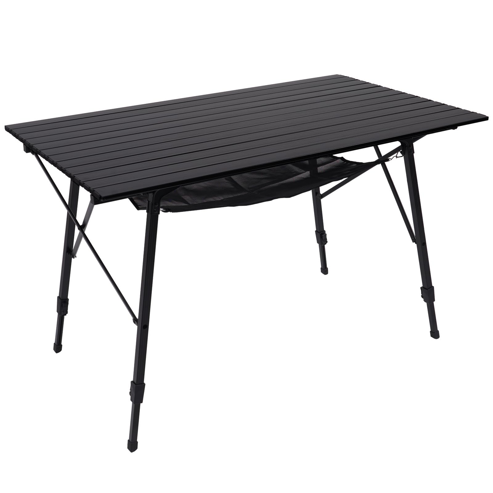 Portal Outdoor Folding Portable Picnic Camping Table with Adjustable Height Aluminum Roll Up Table Top Mesh Layer, Silver