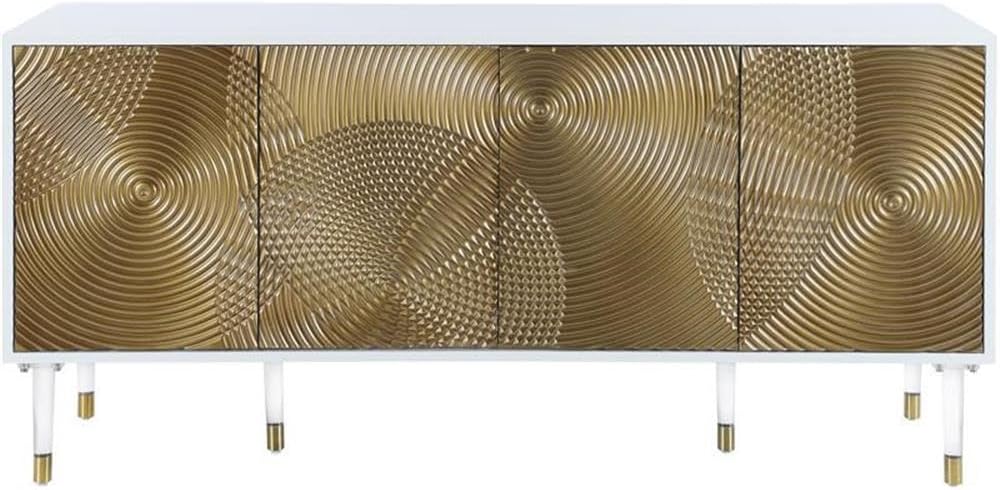 Meridian Furniture Bellissimo Collection Modern | Contemporary Lacquer Sideboard/Buffet Tipped Acrylic Legs Wood Design, 64" W x 18" D x 31" H, White/Gold