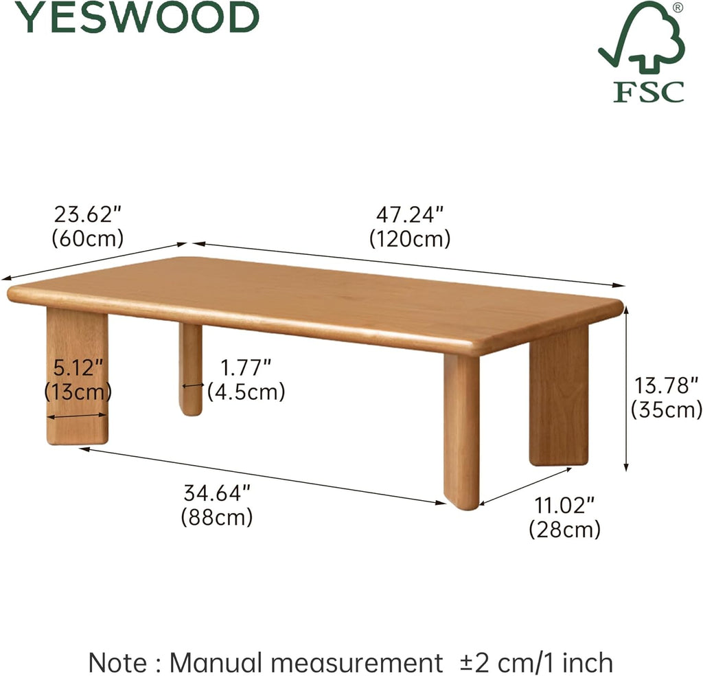 YESWOOD Solid Wood Tatami Tables, 47" L Low Coffee Table Japanese Floor Table Small Wooden Tables Tea Table for Sitting on The Floor Living Room