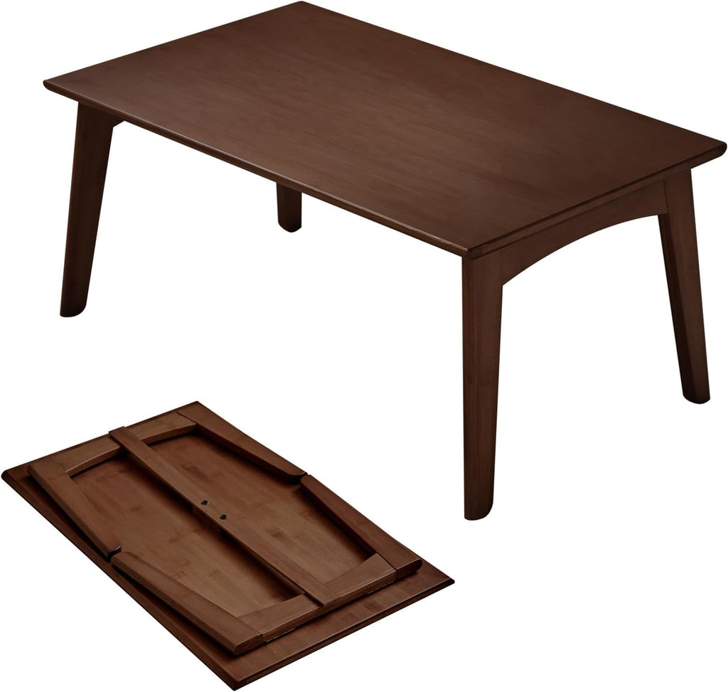 Bamboo Folding Coffee Table, Japanese Low Desk, No Assembly Portable Furniture, for Dining Working Studying Relaxing, Walnut, 26 x 16 x 12 Inches