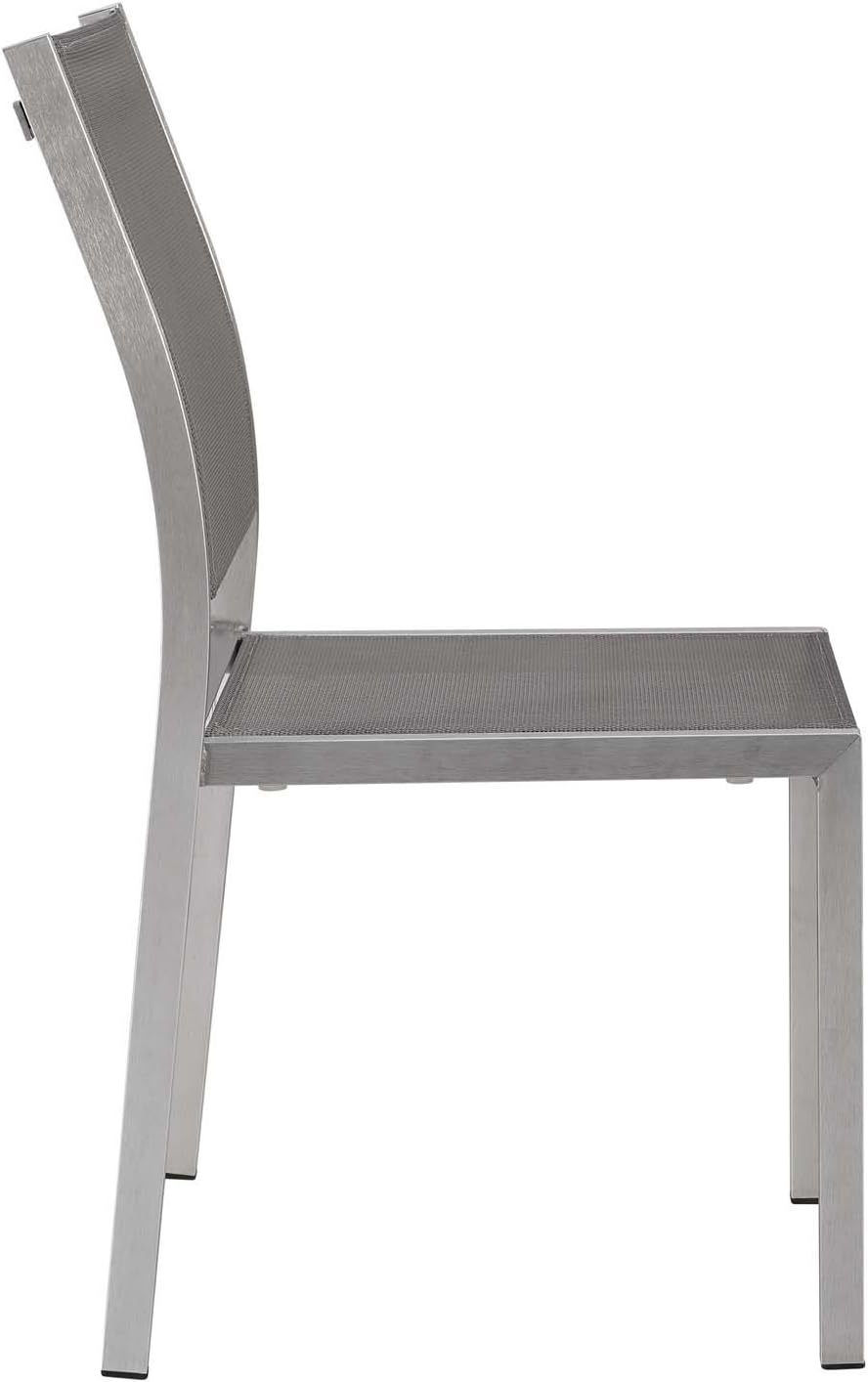 Modway Shore Aluminum Mesh Outdoor Patio Dining Accent Side Chair in Silver Gray