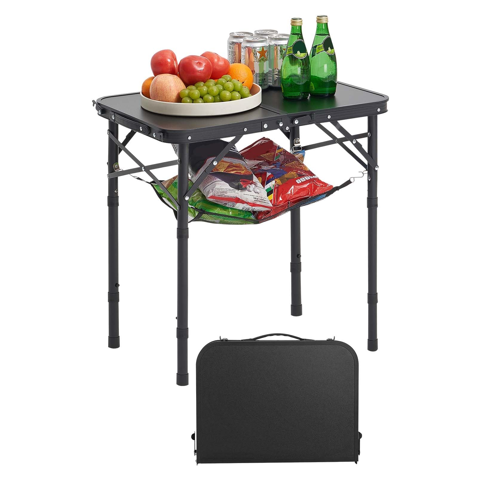 VEVOR Folding Camping Table, Adjustable Height Aluminum MDF Outdoor Portable Lightweight, for Cooking, Beach, Picnic, Travel, 24 x 16 inch