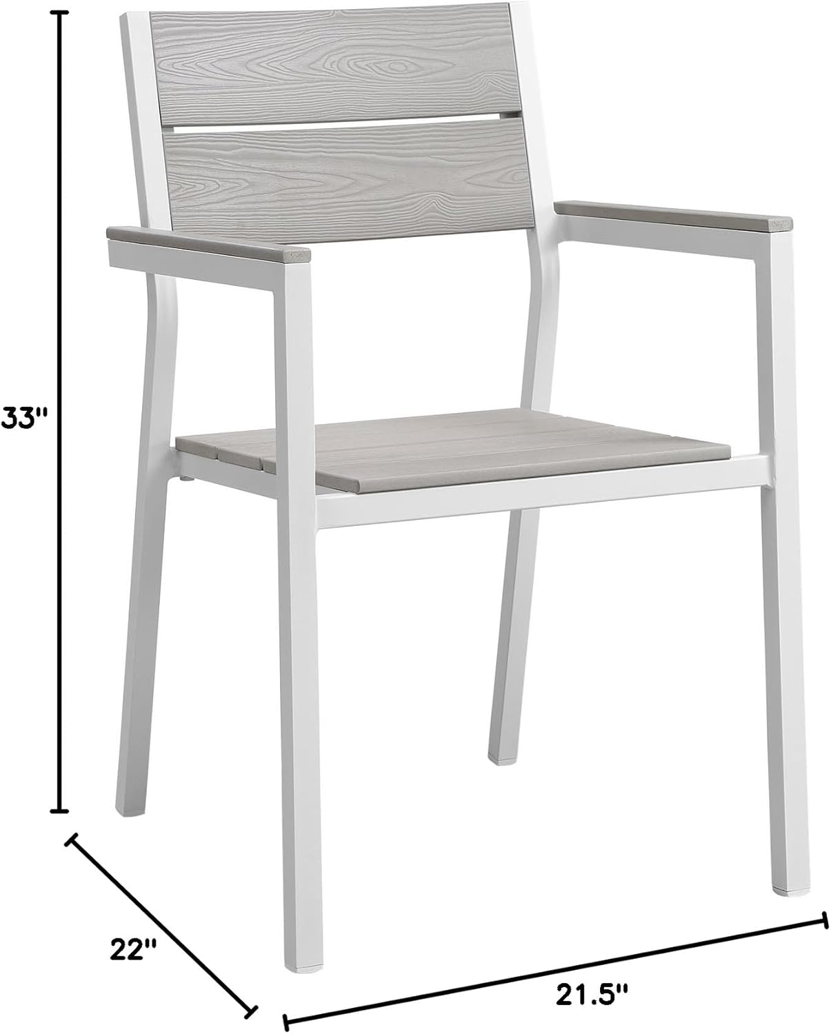 Modway Maine Aluminum Outdoor Patio Arm Chair in White Light Gray