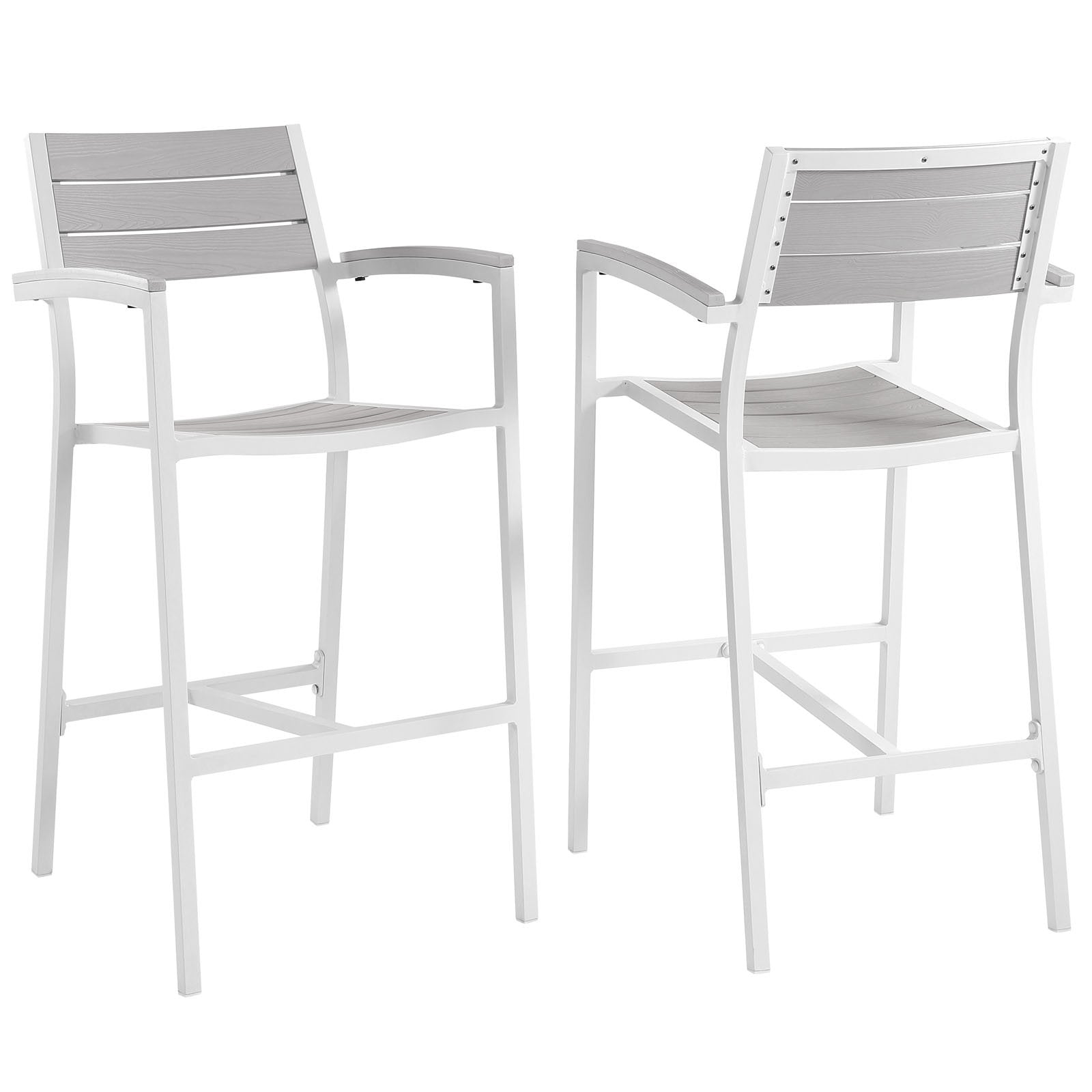 Modway Maine Aluminum Outdoor Patio Two Arm Chairs in Brown Gray
